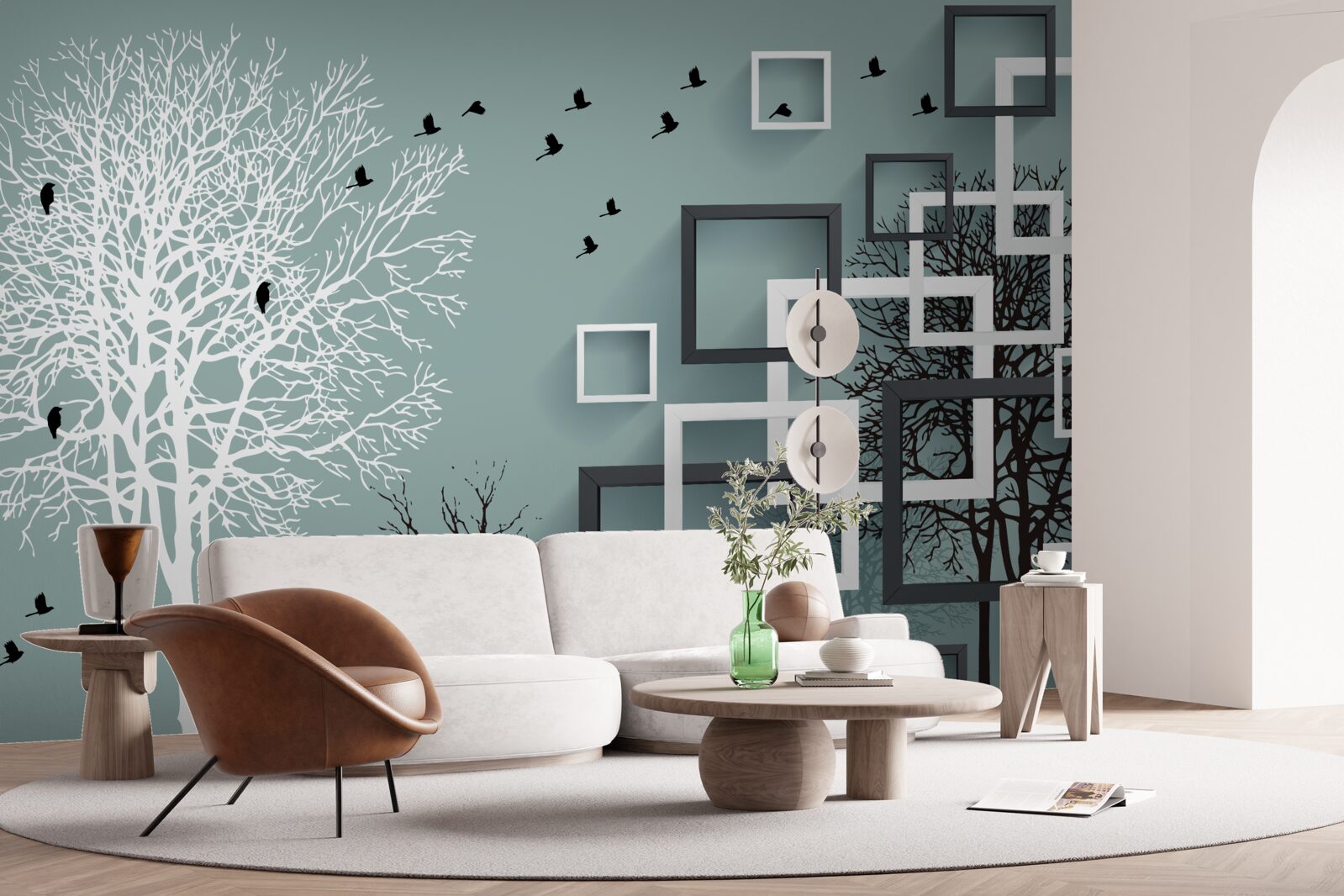 Фотошпалери дерева, що впали за зиму, та птахи, які відлетіли у теплі краї