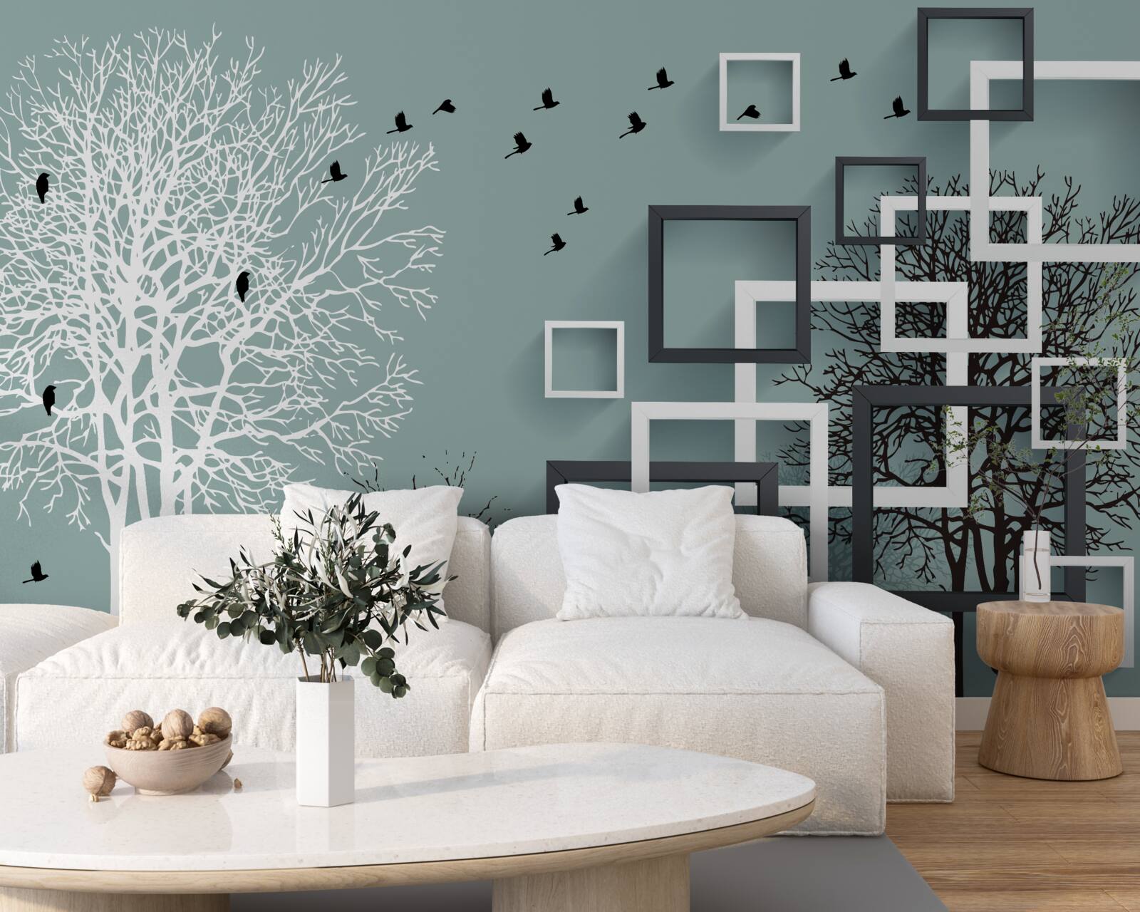 Фотошпалери дерева, що впали за зиму, та птахи, які відлетіли у теплі краї