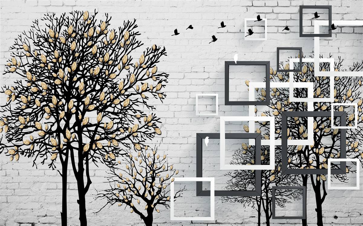 Фотошпалери птахи відлітають від дерева, яке втратило листя