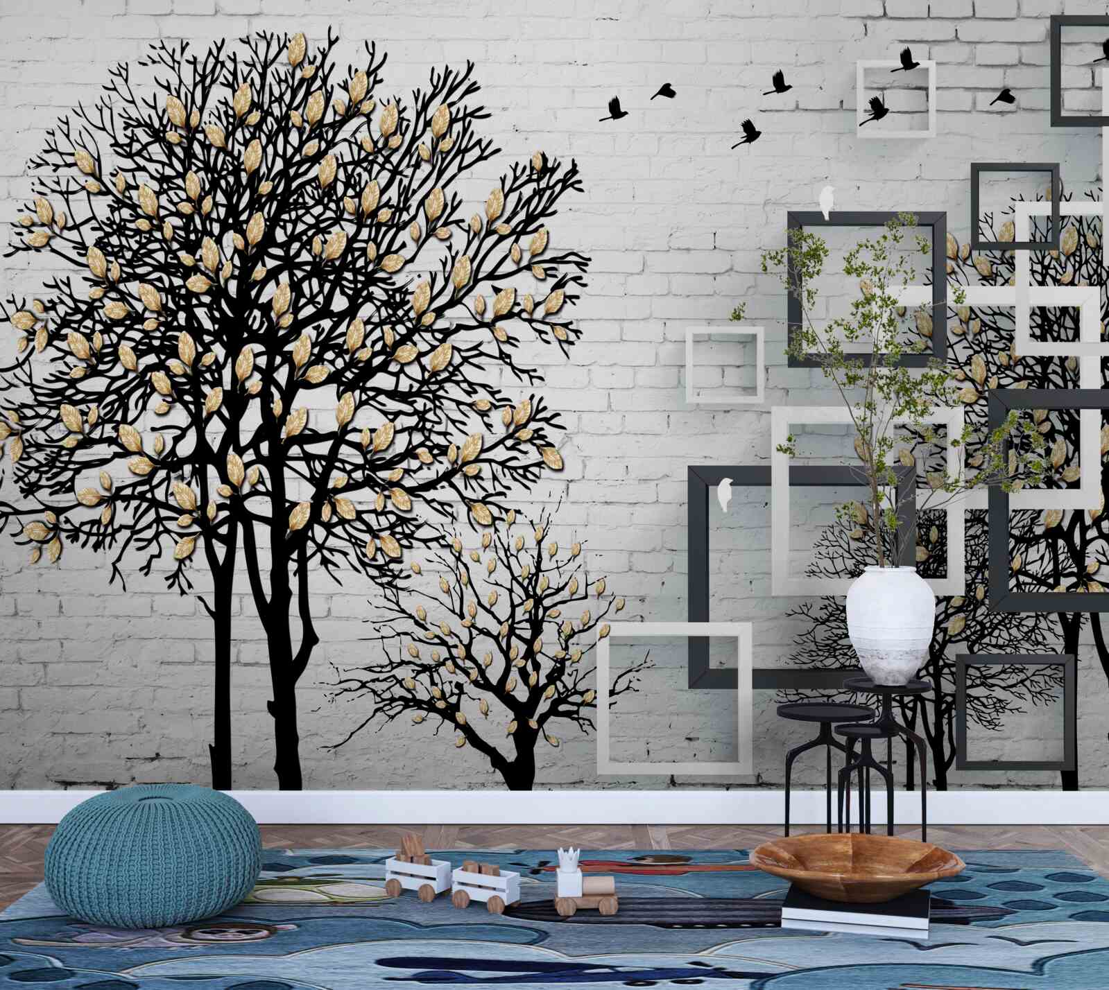 Фотошпалери птахи відлітають від дерева, яке втратило листя