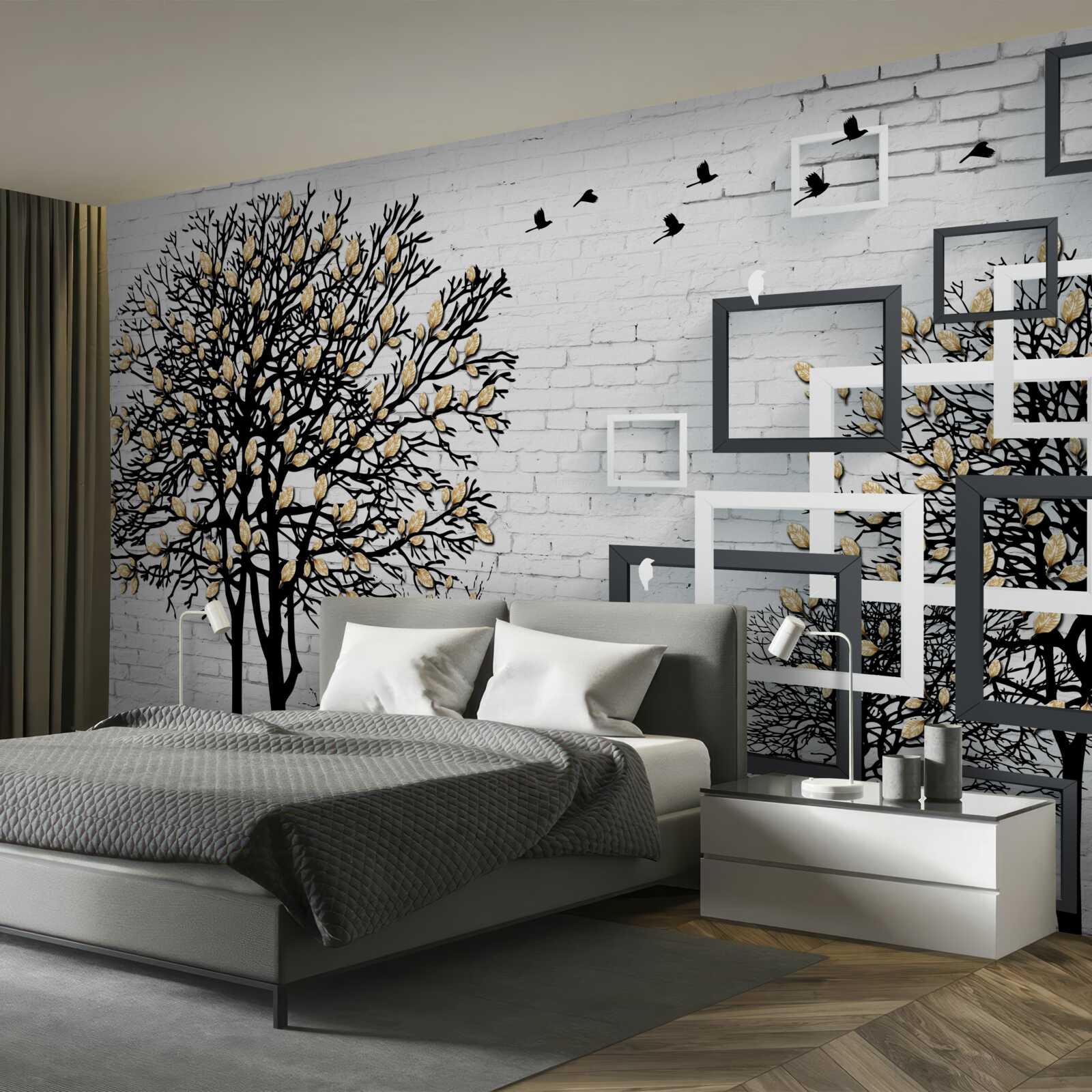 Фотошпалери птахи відлітають від дерева, яке втратило листя