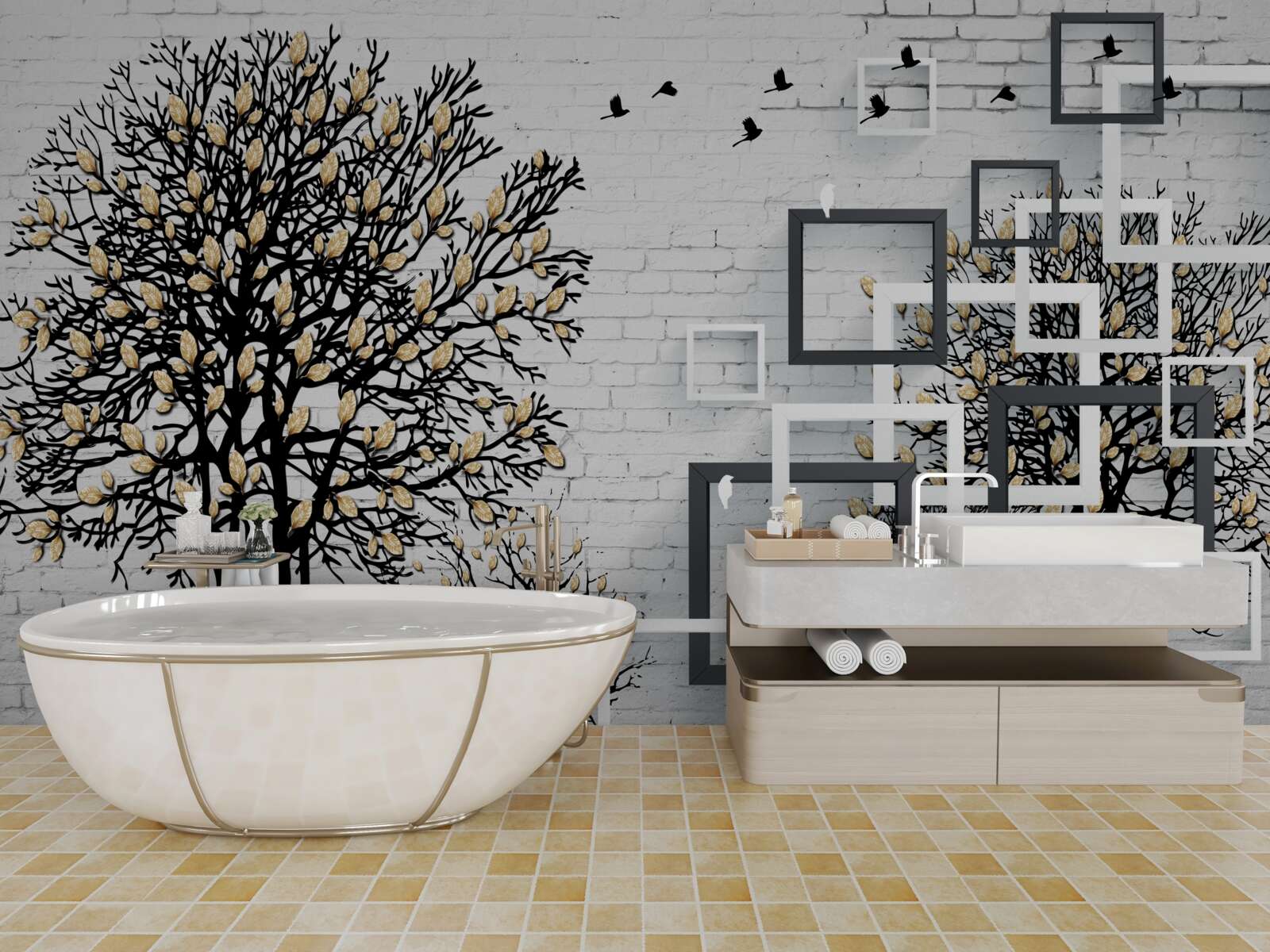 Фотошпалери птахи відлітають від дерева, яке втратило листя