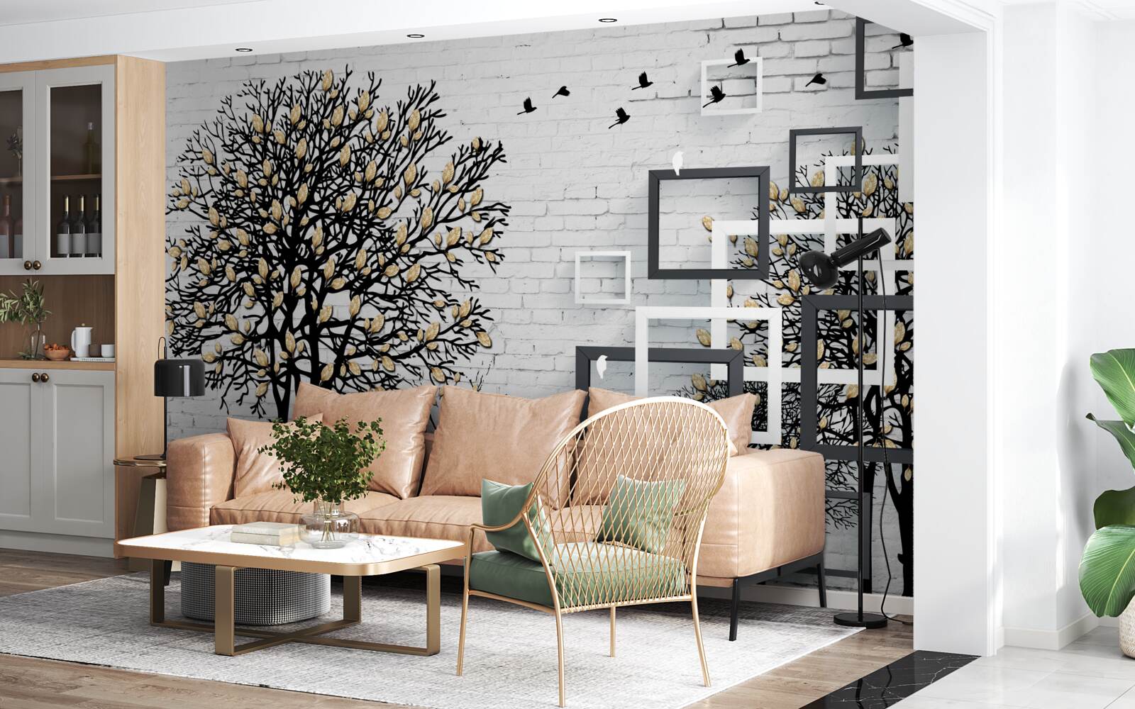 Фотошпалери птахи відлітають від дерева, яке втратило листя