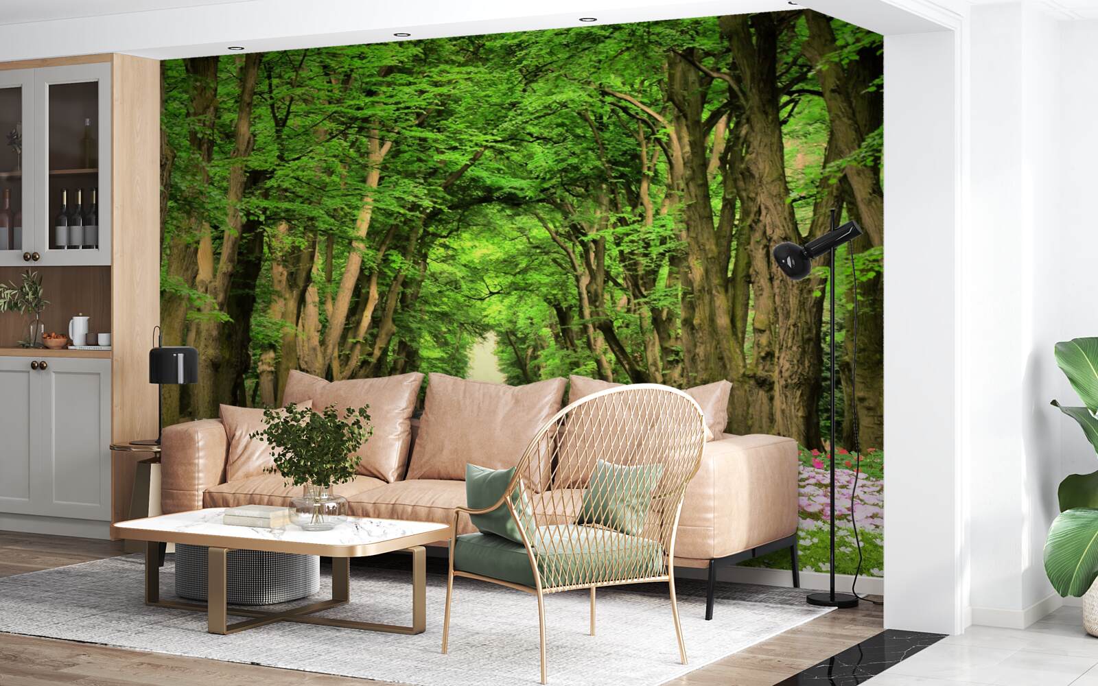 Фотошпалери зручна стежка через зелений чагарниковий ліс