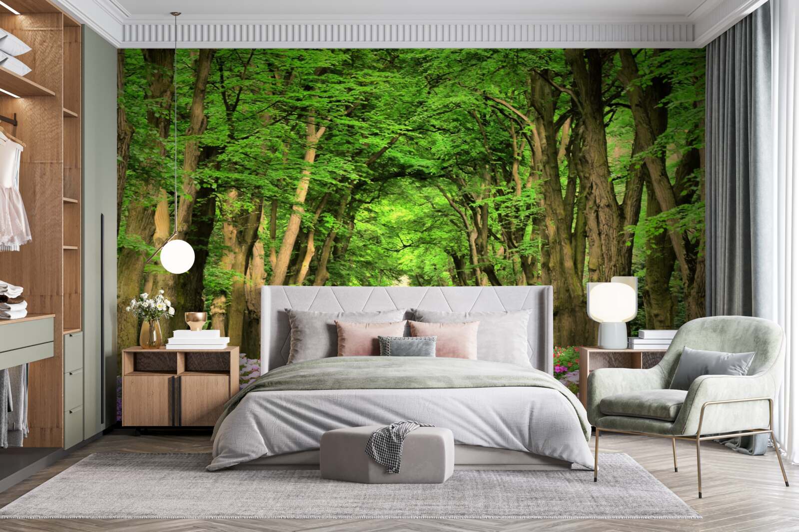 Фотошпалери зручна стежка через зелений чагарниковий ліс