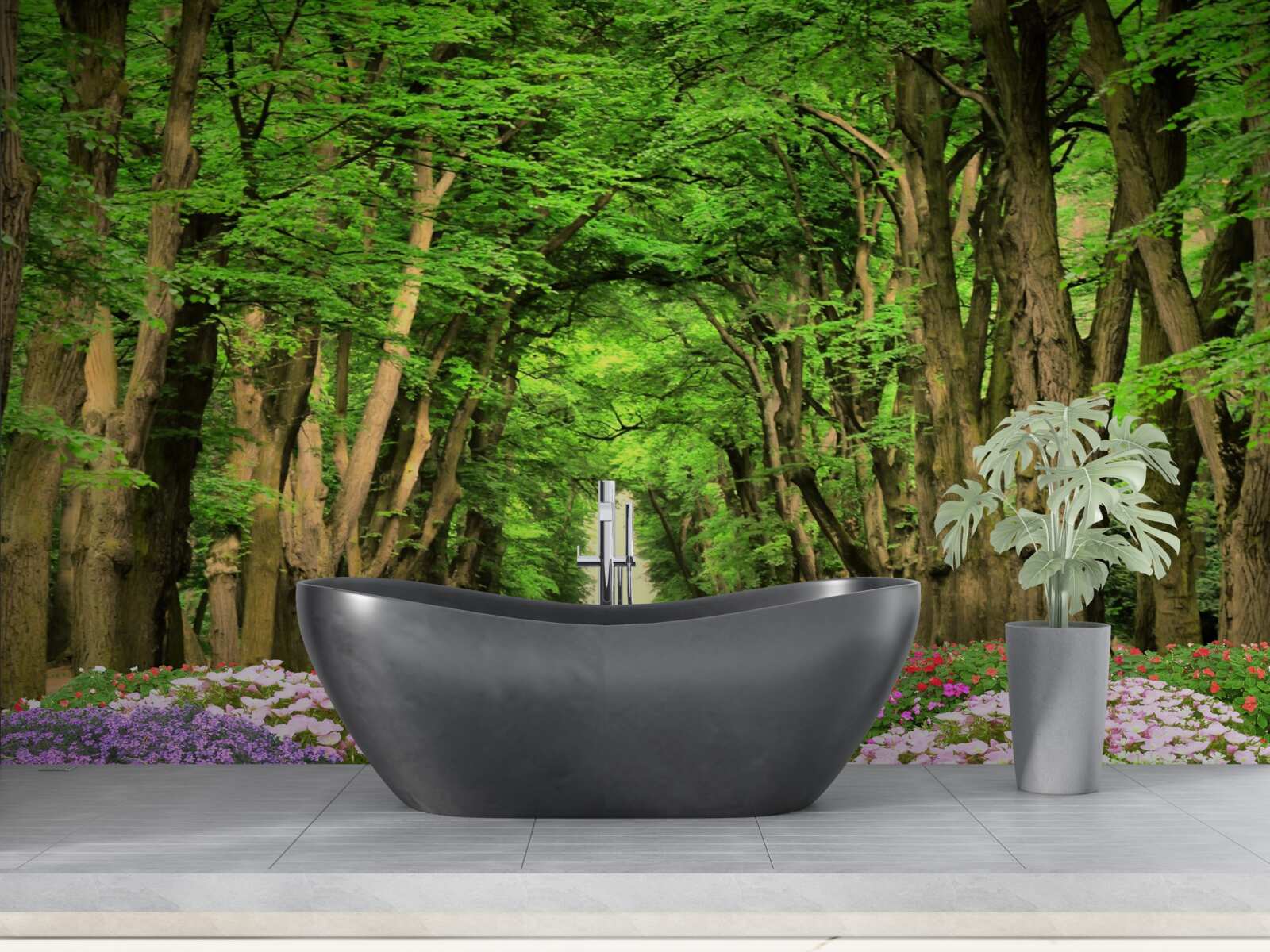 Фотошпалери зручна стежка через зелений чагарниковий ліс