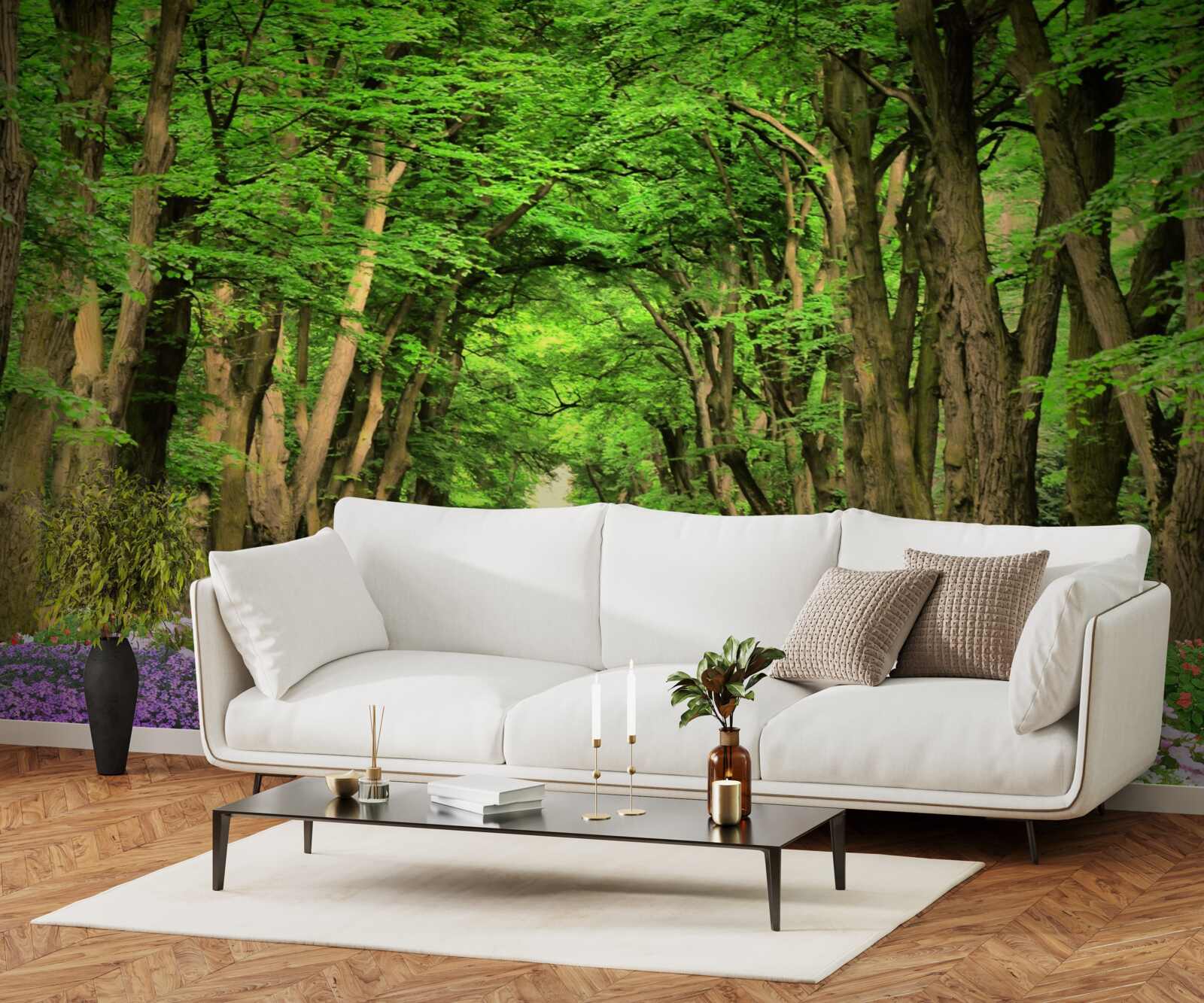 Фотошпалери зручна стежка через зелений чагарниковий ліс