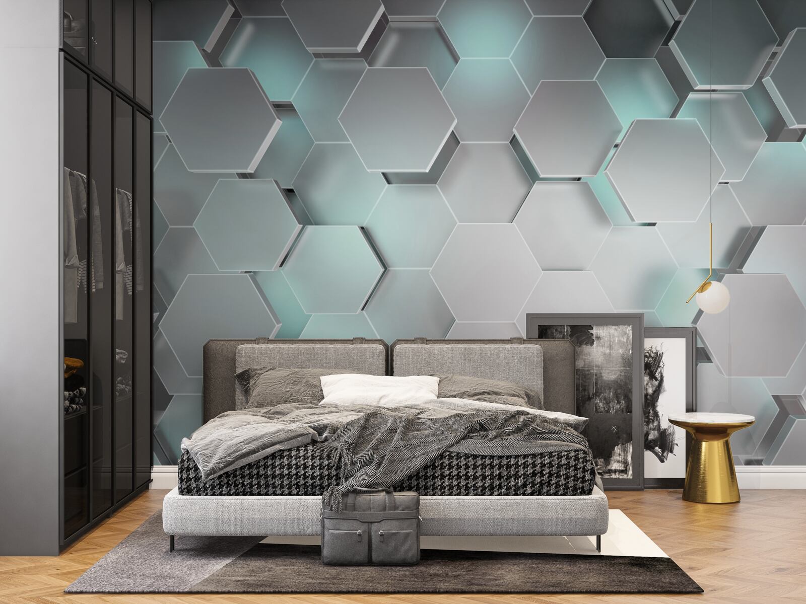 Фотошпалери світловипромінюючі шестикутники, що ширяють у повітрі