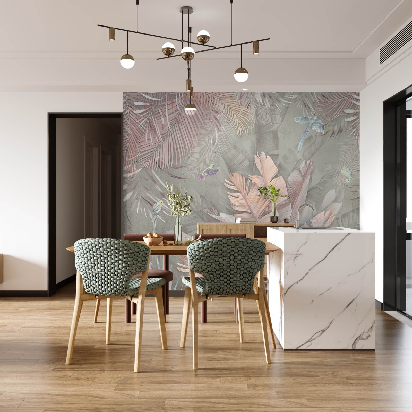 Фотошпалери тропіки з ніжним рожевим відтінком