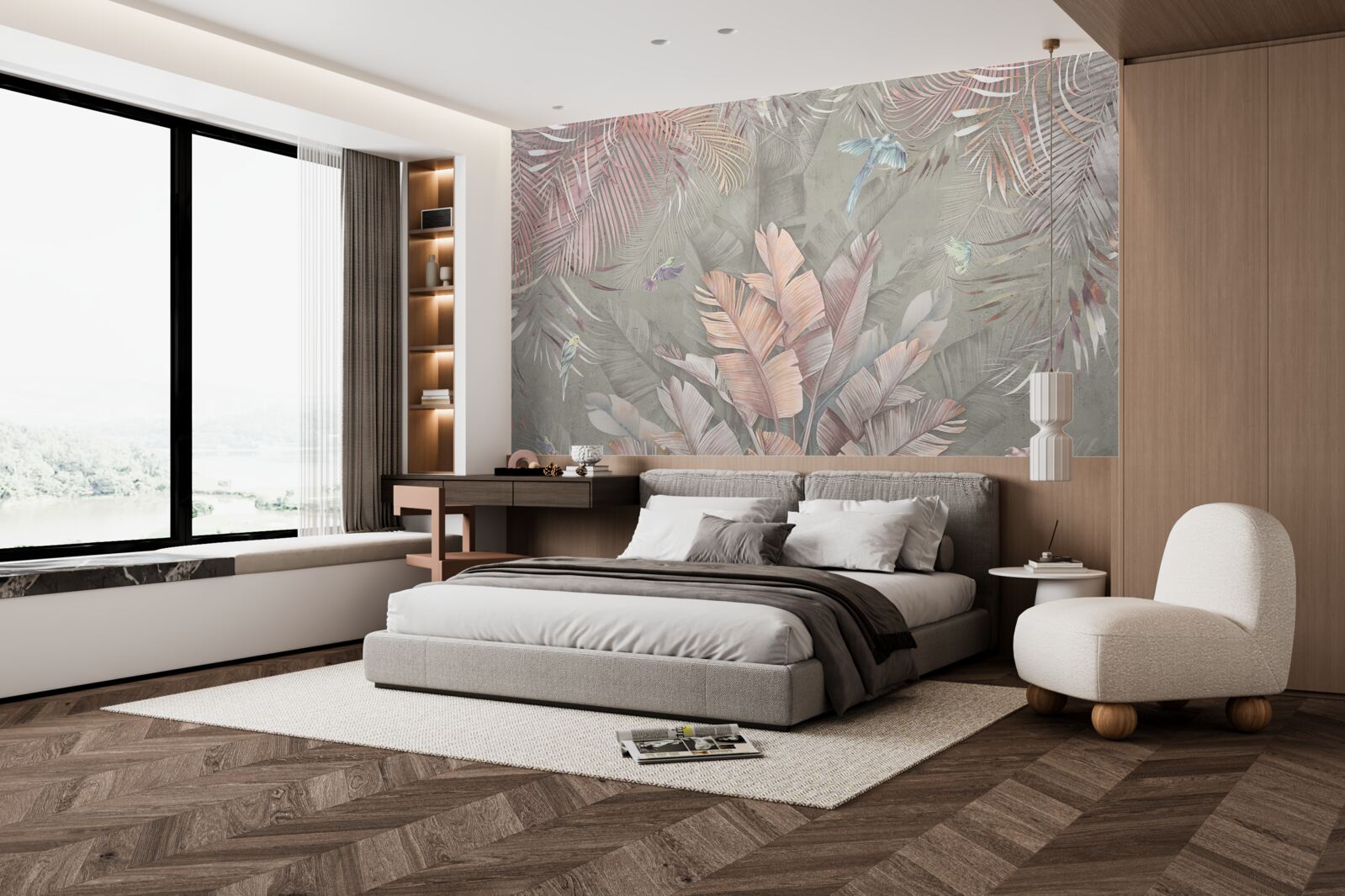 Фотошпалери тропіки з ніжним рожевим відтінком