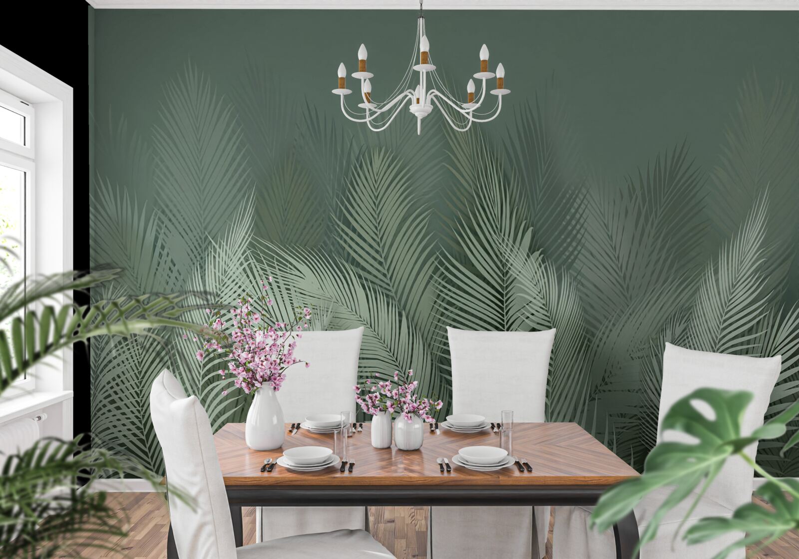 Фотошпалери зелене пальмове листя