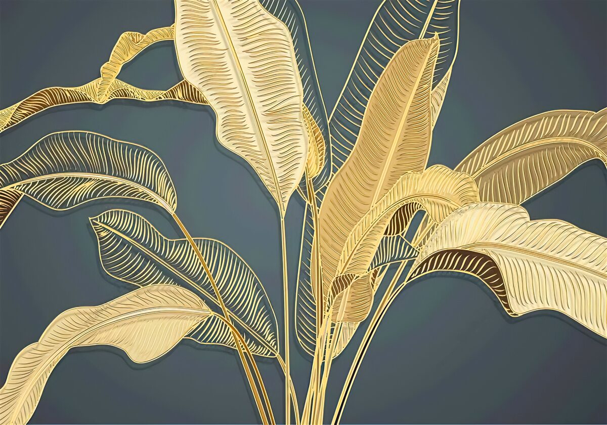 Фотошпалери бронзове пір'я у квітковій композиції