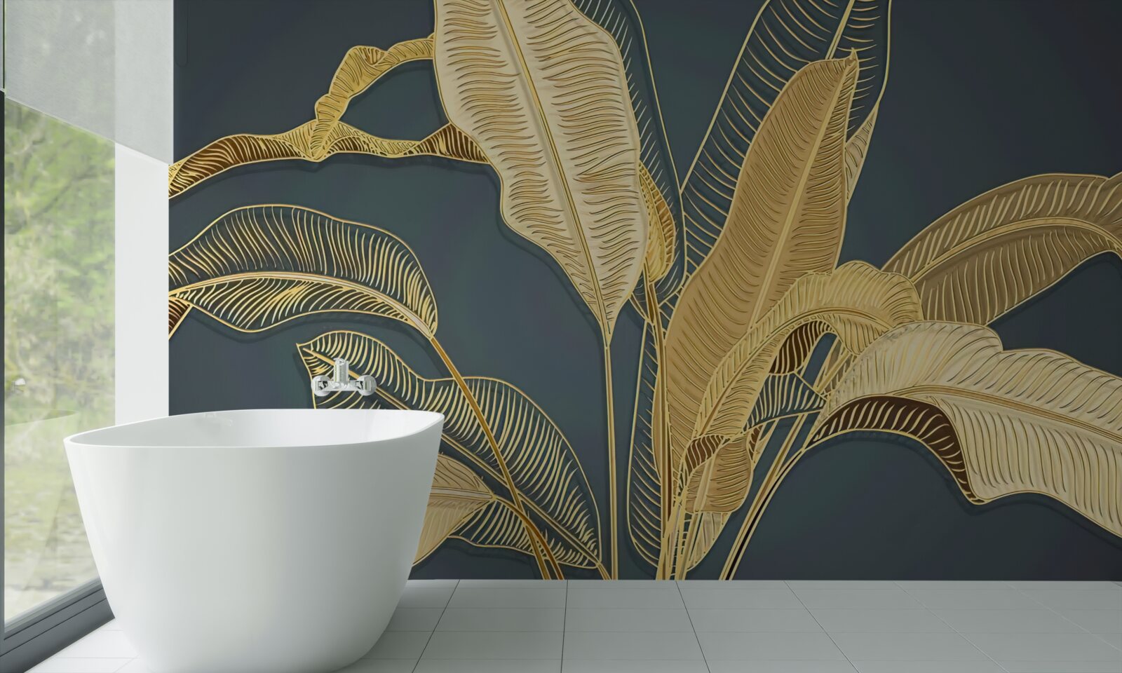 Фотошпалери бронзове пір'я у квітковій композиції