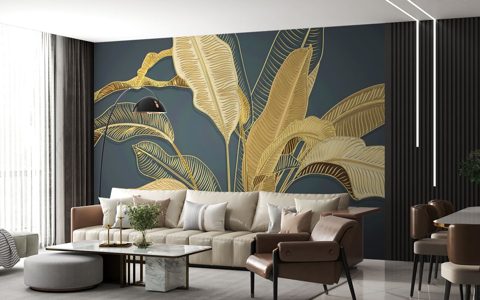 Фотошпалери бронзове пір'я у квітковій композиції