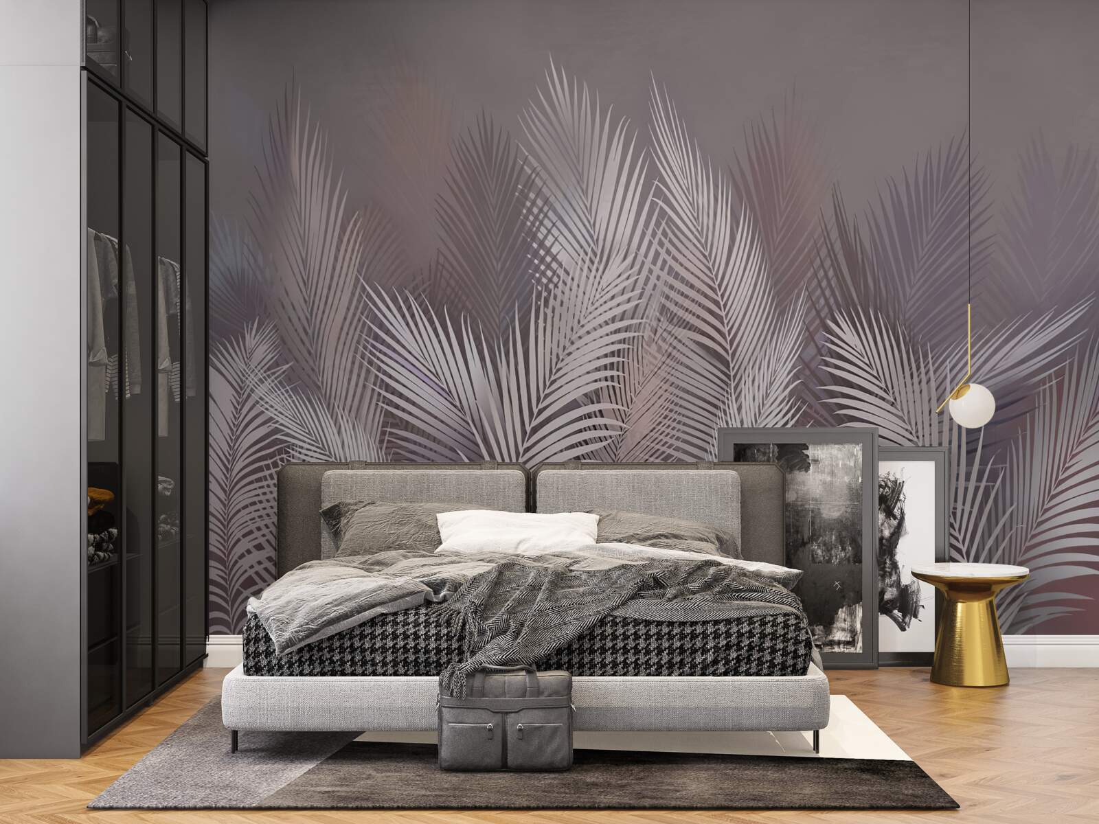 Фотошпалери туманний фон надає білому тропічному листю неповторної атмосфери