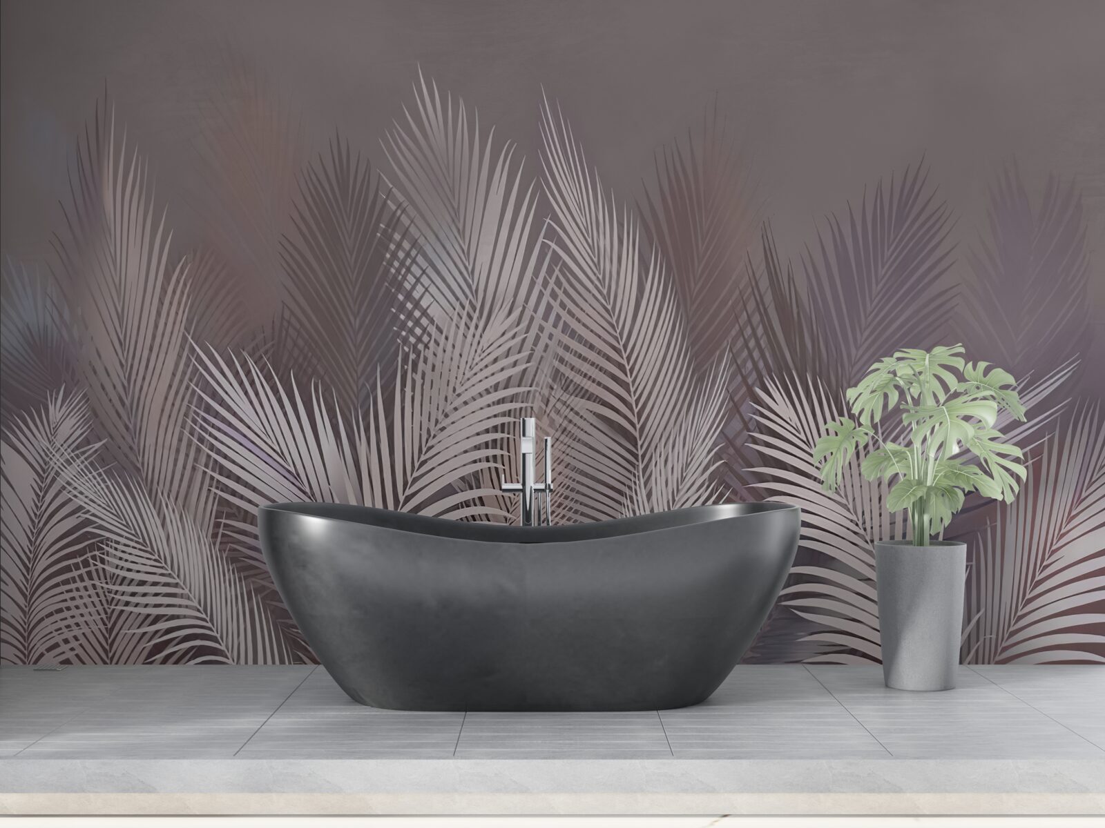 Фотошпалери туманний фон надає білому тропічному листю неповторної атмосфери