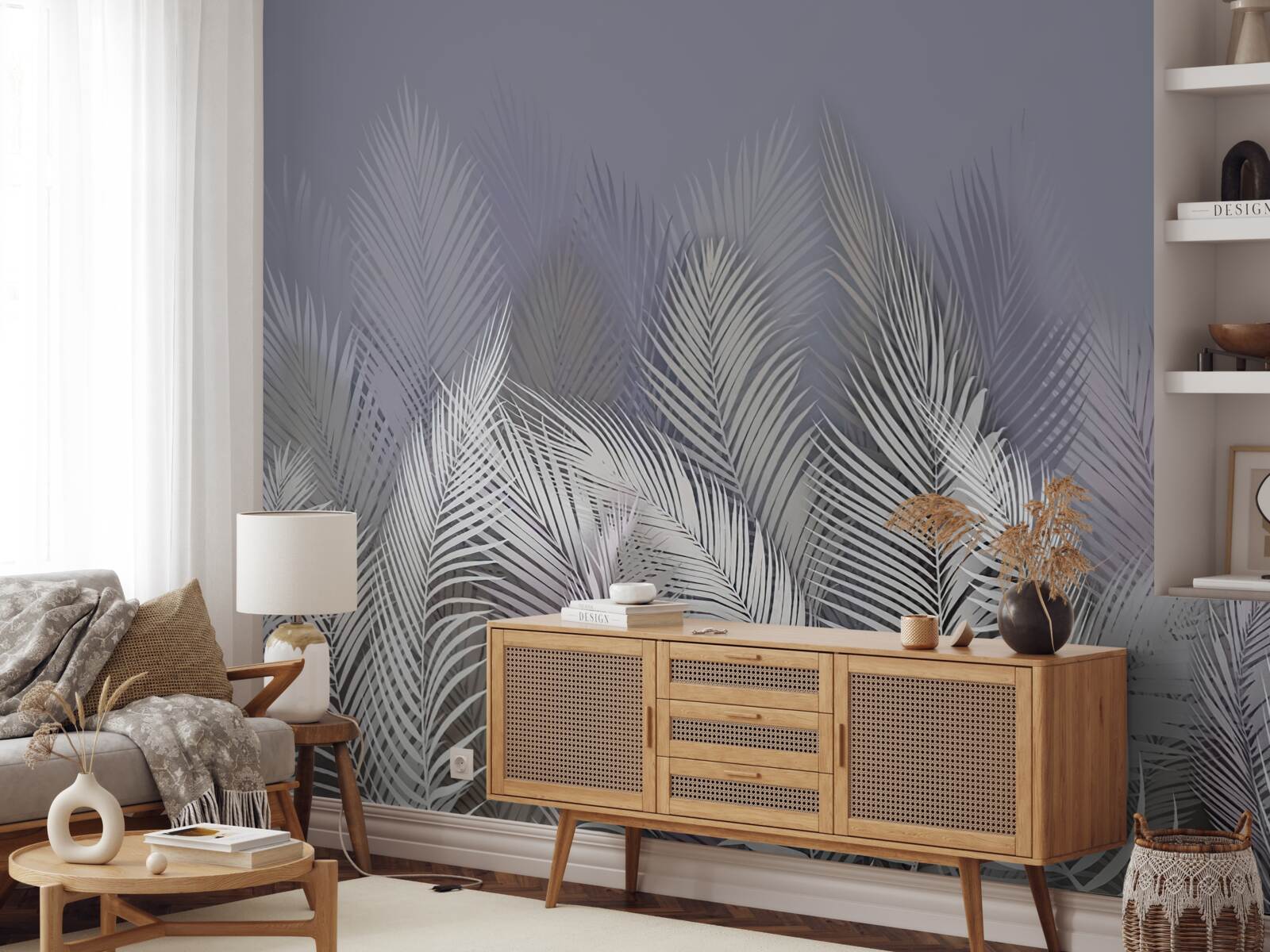 Фотошпалери біле пальмове листя в темряві