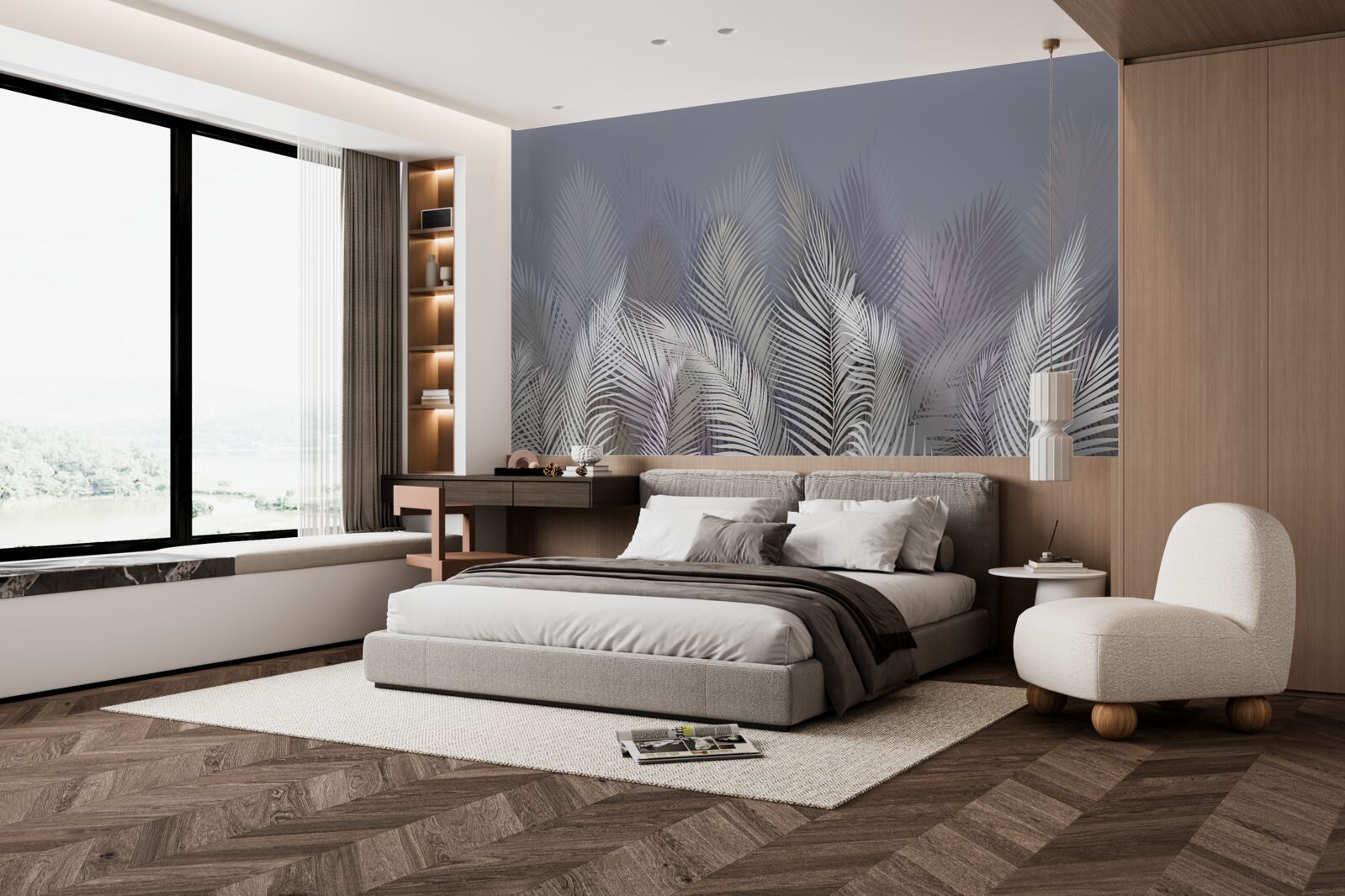 Фотошпалери біле пальмове листя в темряві