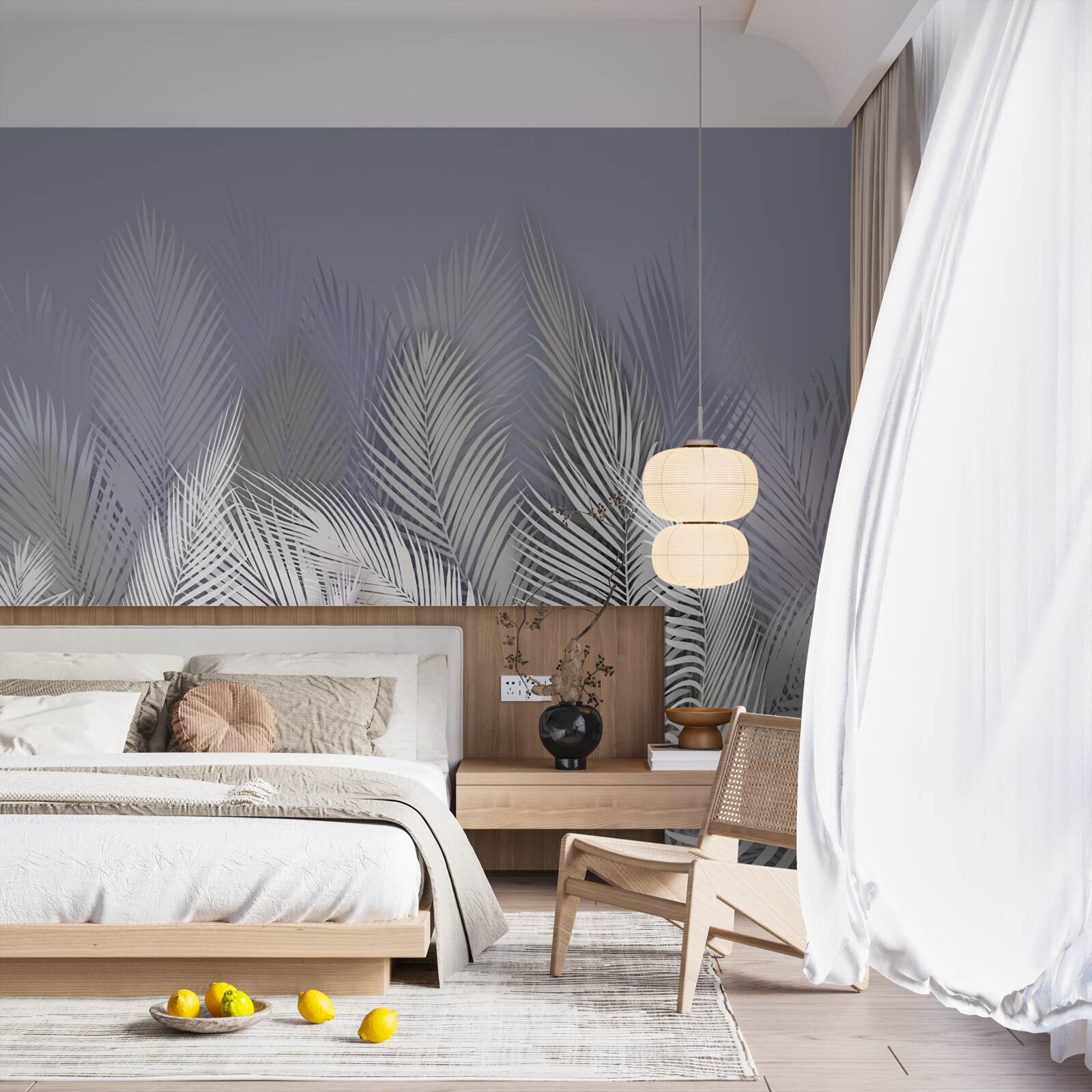 Фотошпалери біле пальмове листя в темряві