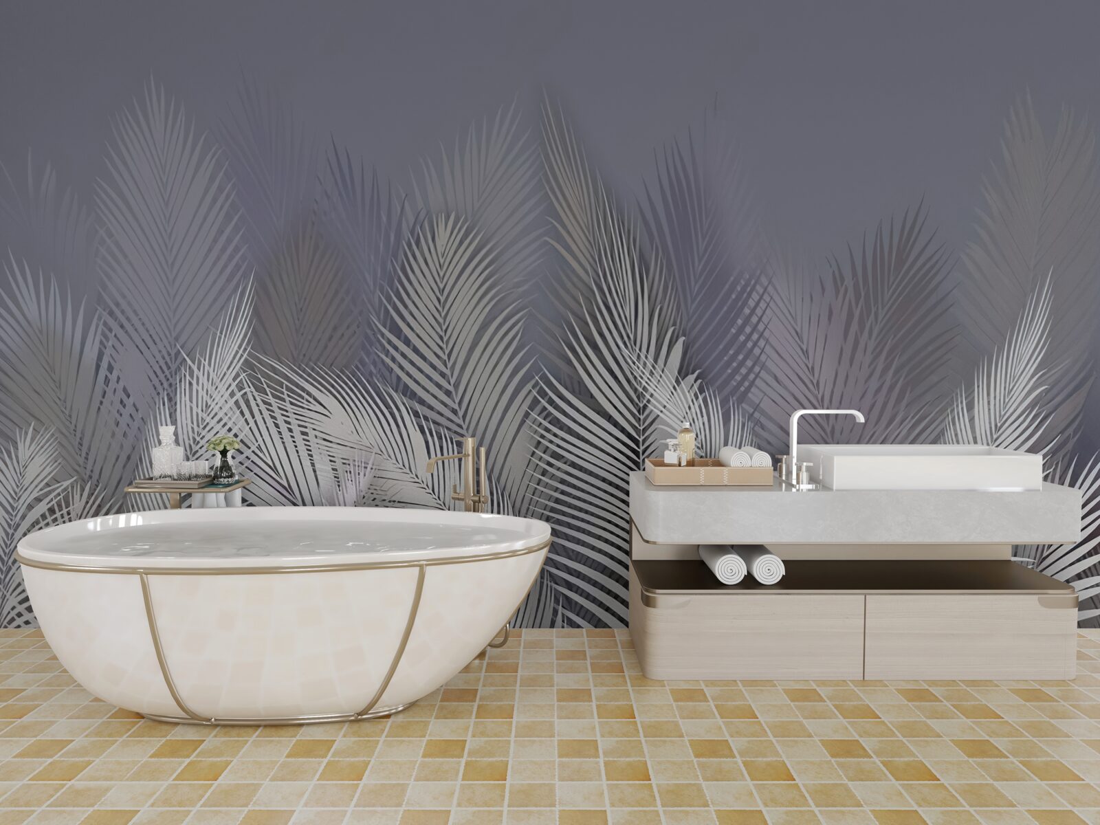 Фотошпалери біле пальмове листя в темряві