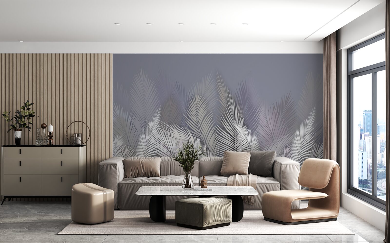 Фотошпалери біле пальмове листя в темряві