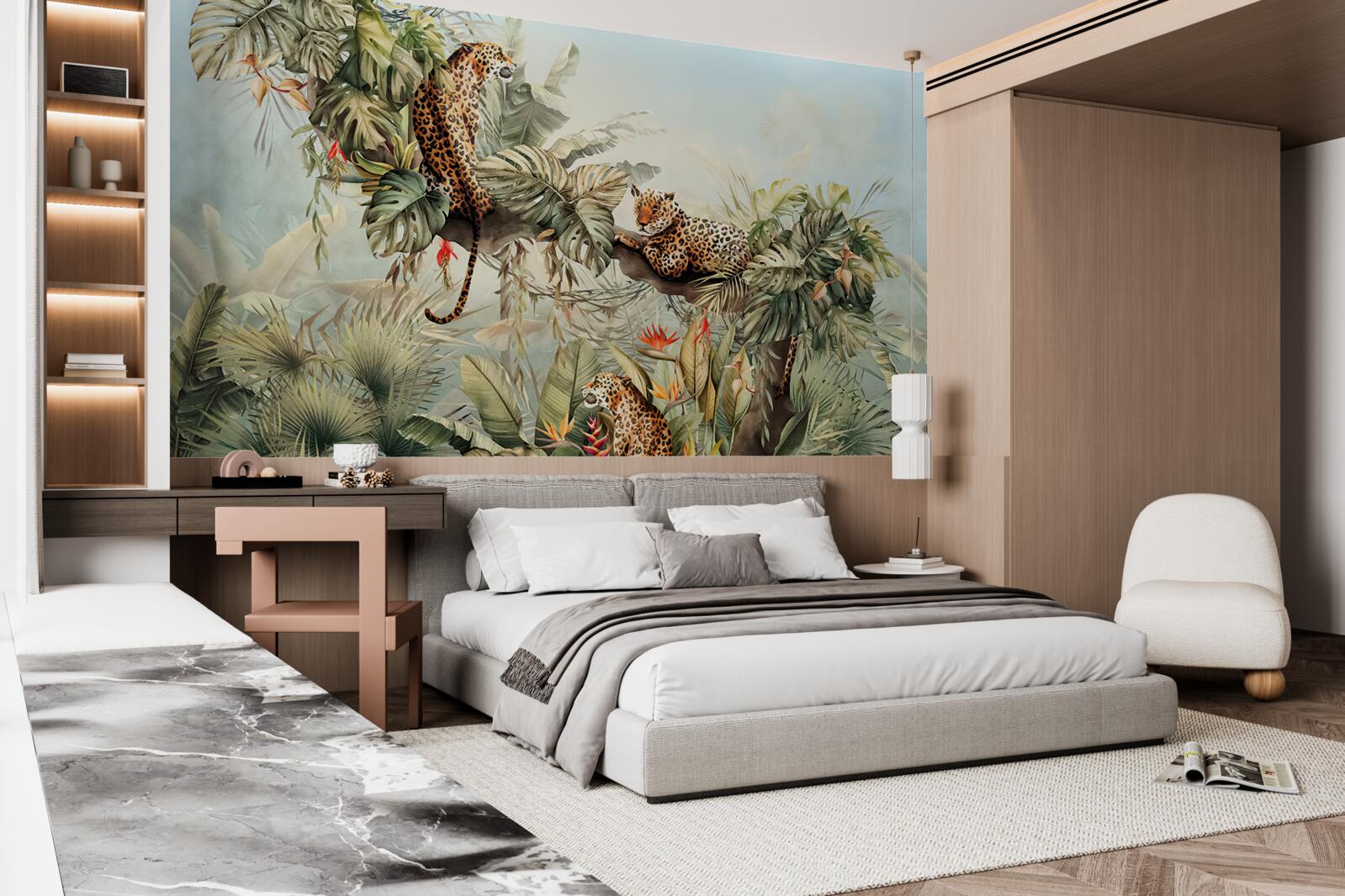 Фотошпалери на світанку леопарди ховаються на дереві