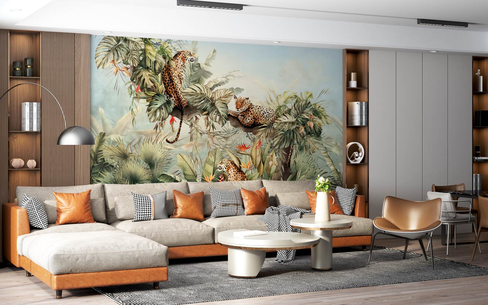 Фотошпалери на світанку леопарди ховаються на дереві