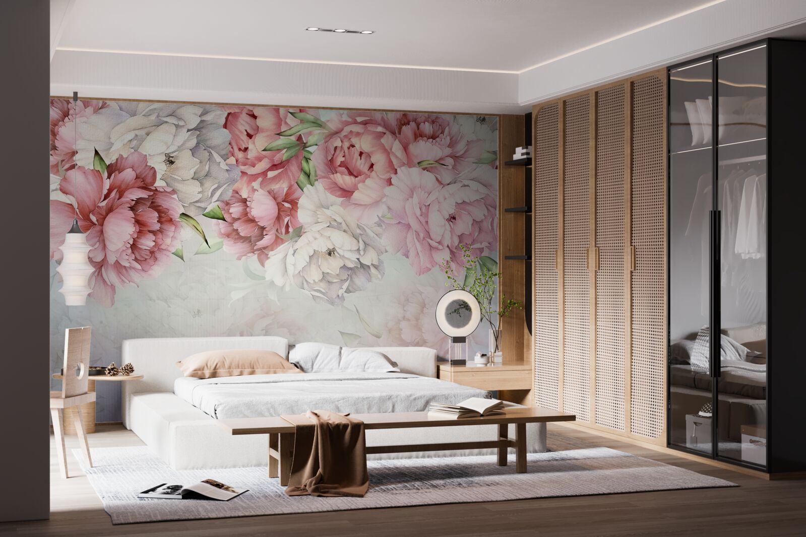 Фотошпалери яскравий фон, прикрашений ніжними рожевими квітами