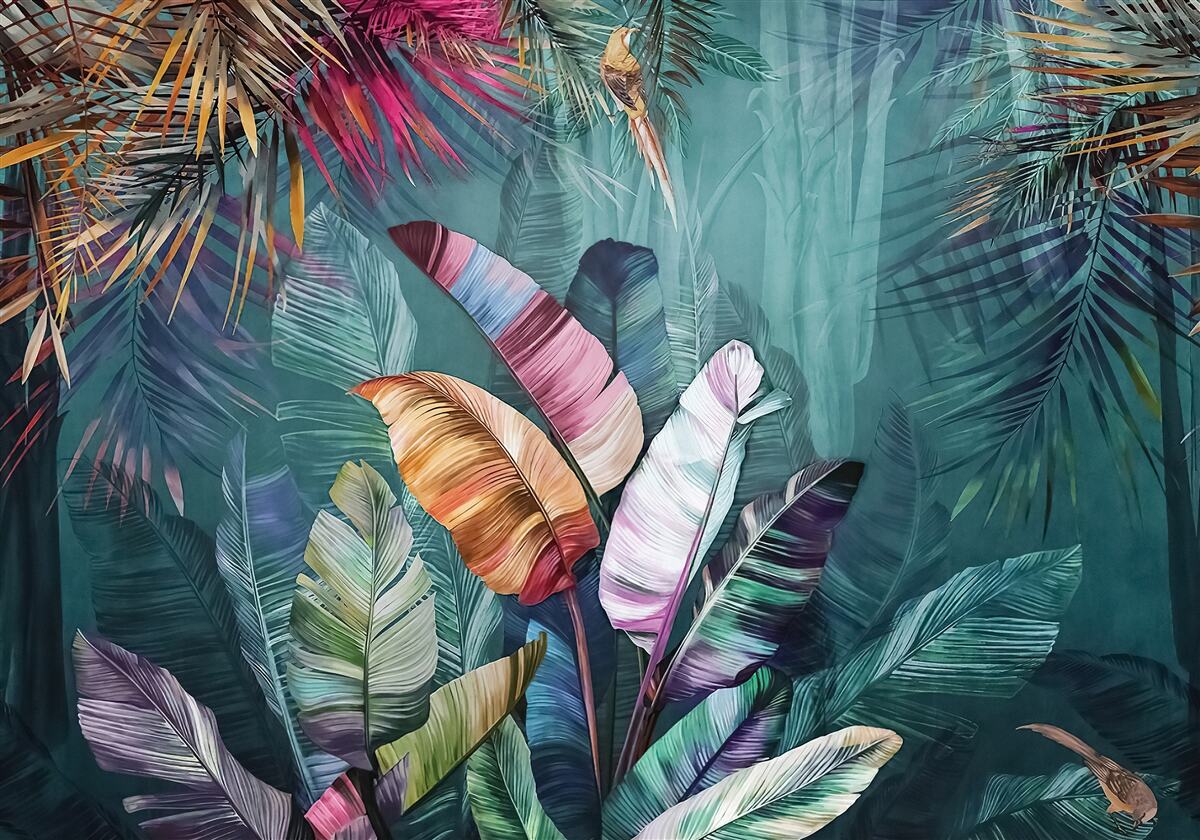 Фотошпалери чудовий набір листя тропічних дерев, пофарбованих в осінні відтінки