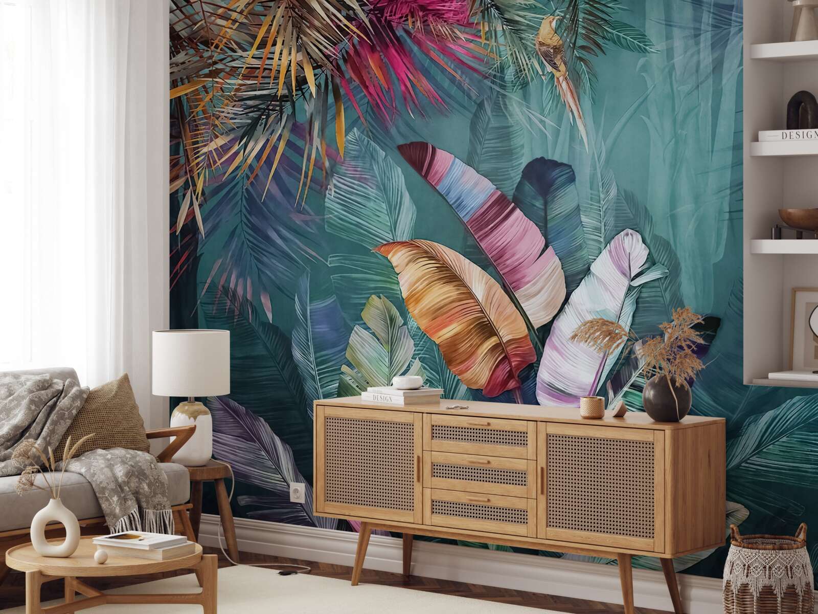 Фотошпалери чудовий набір листя тропічних дерев, пофарбованих в осінні відтінки