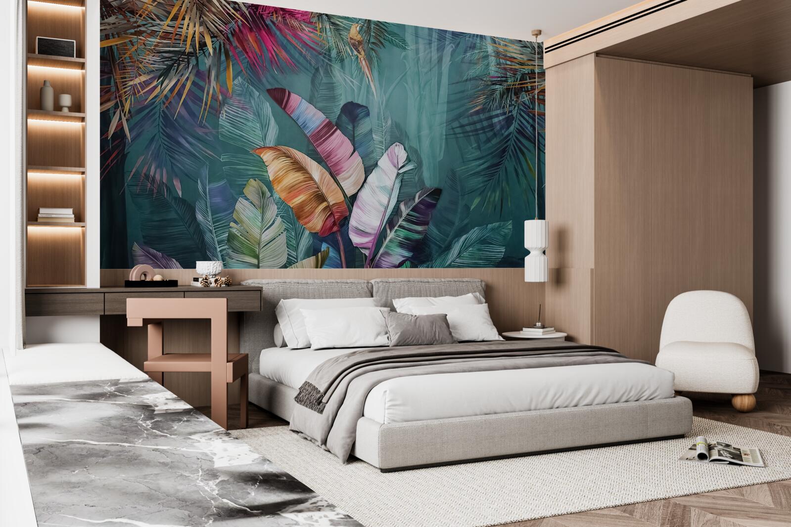 Фотошпалери чудовий набір листя тропічних дерев, пофарбованих в осінні відтінки