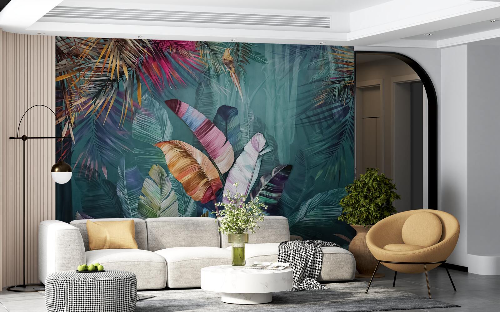 Фотошпалери чудовий набір листя тропічних дерев, пофарбованих в осінні відтінки