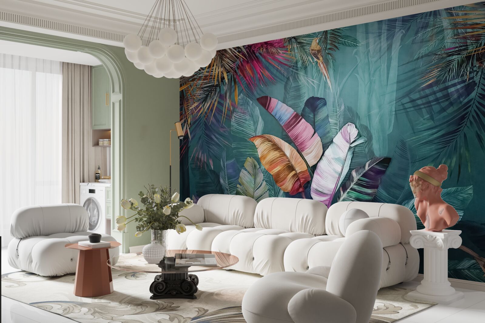 Фотошпалери чудовий набір листя тропічних дерев, пофарбованих в осінні відтінки