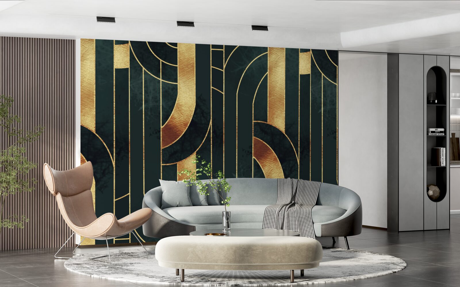 Фотошпалери витончені лінії золота та смарагду