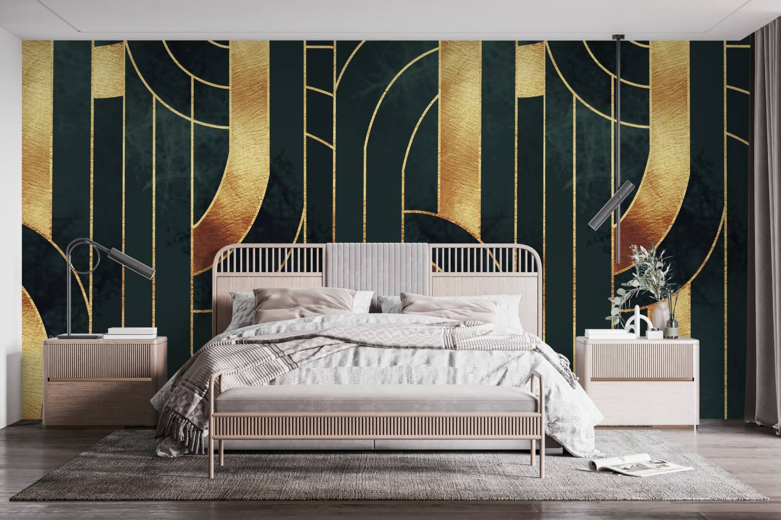 Фотошпалери витончені лінії золота та смарагду