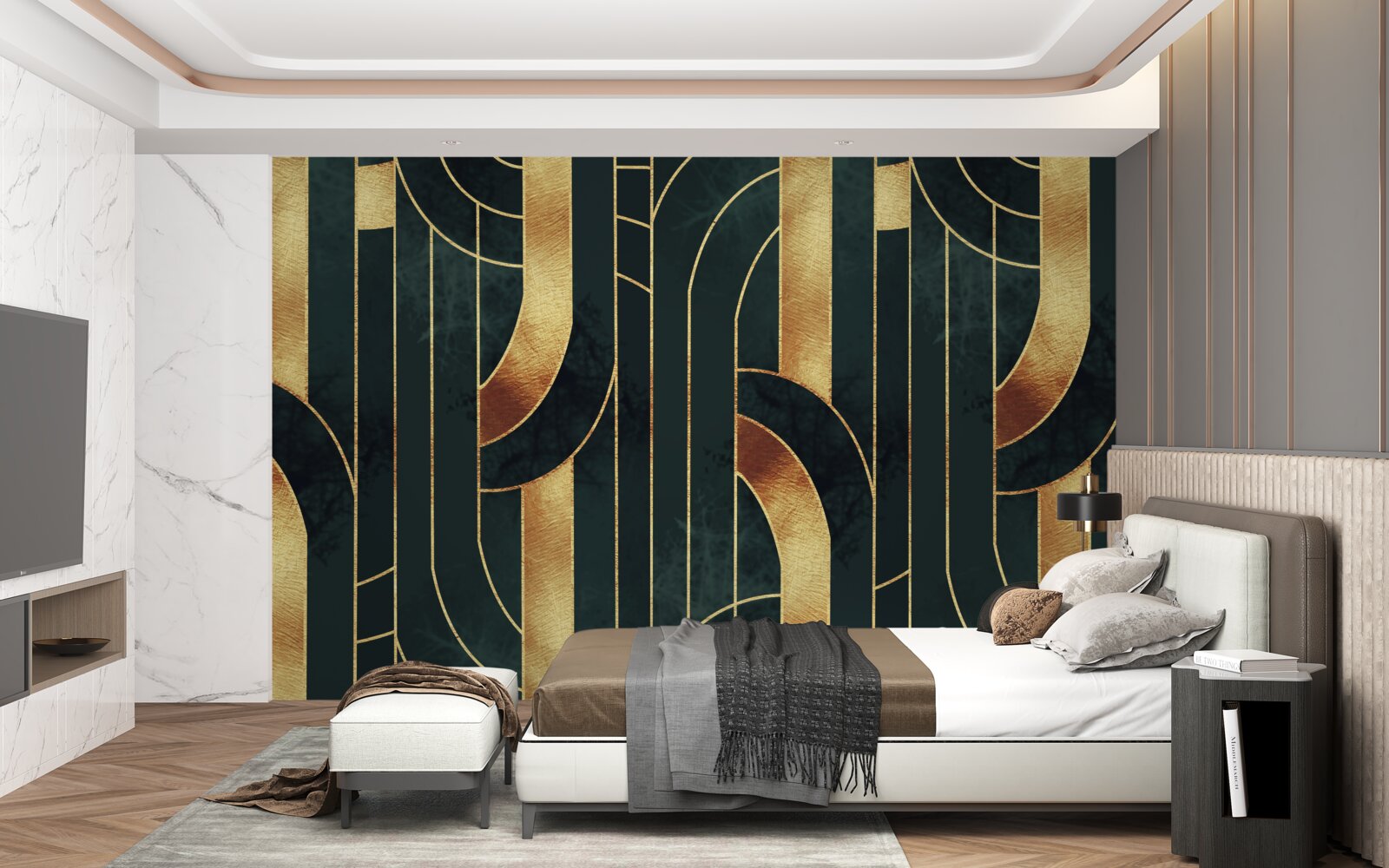 Фотошпалери витончені лінії золота та смарагду