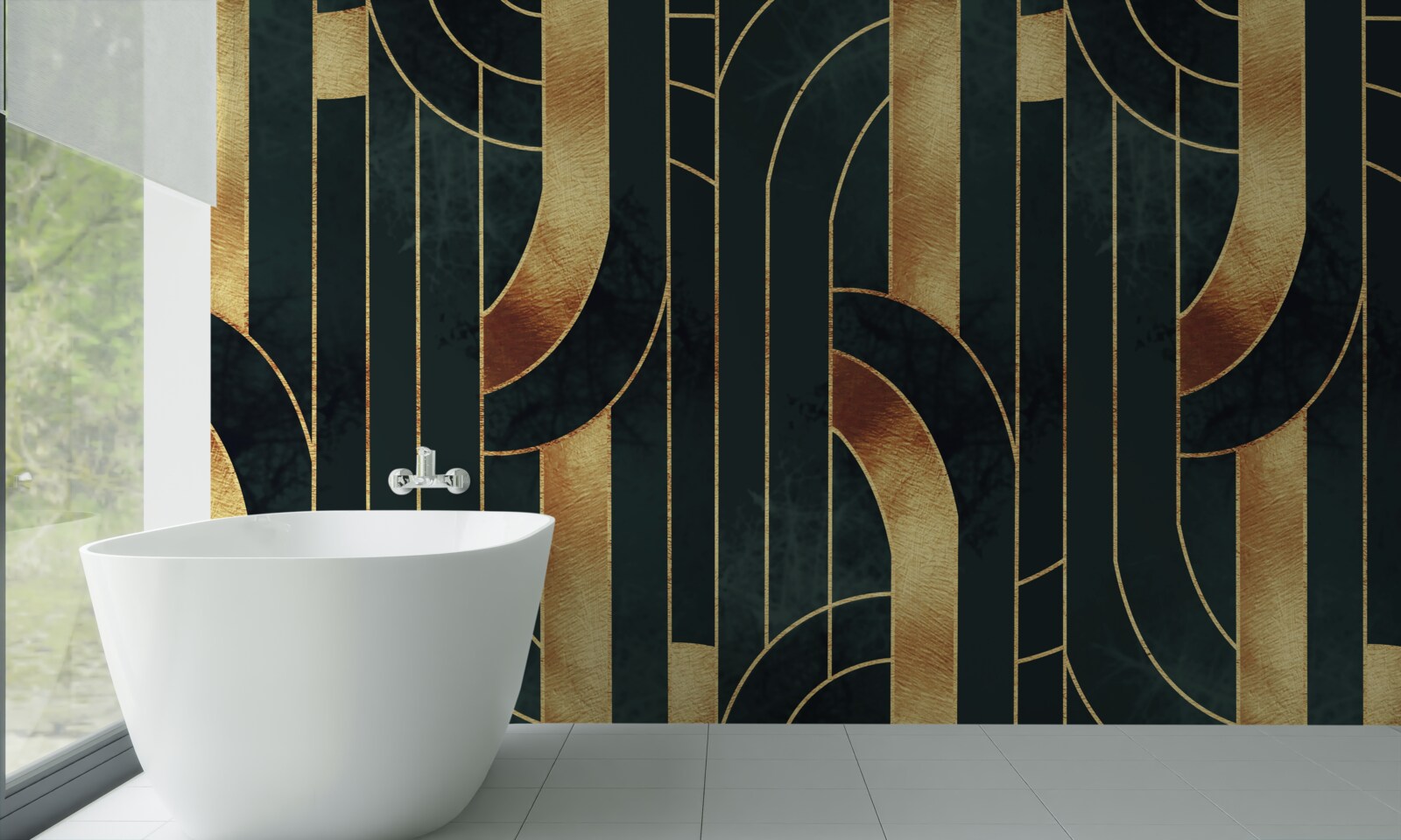 Фотошпалери витончені лінії золота та смарагду