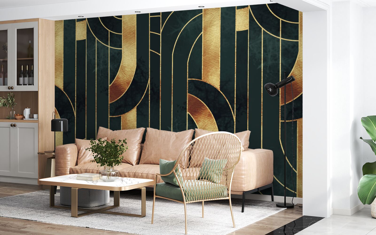 Фотошпалери витончені лінії золота та смарагду