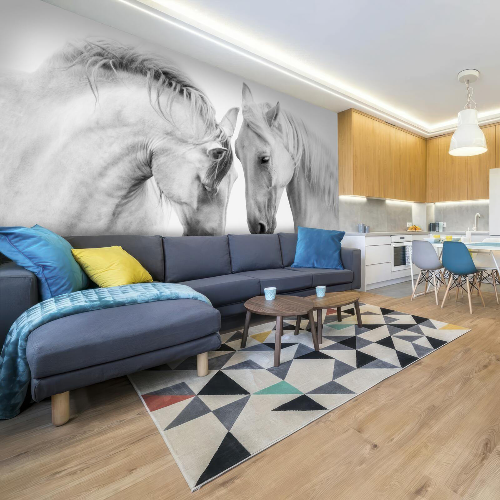 Фотошпалери білі коні спілкуються