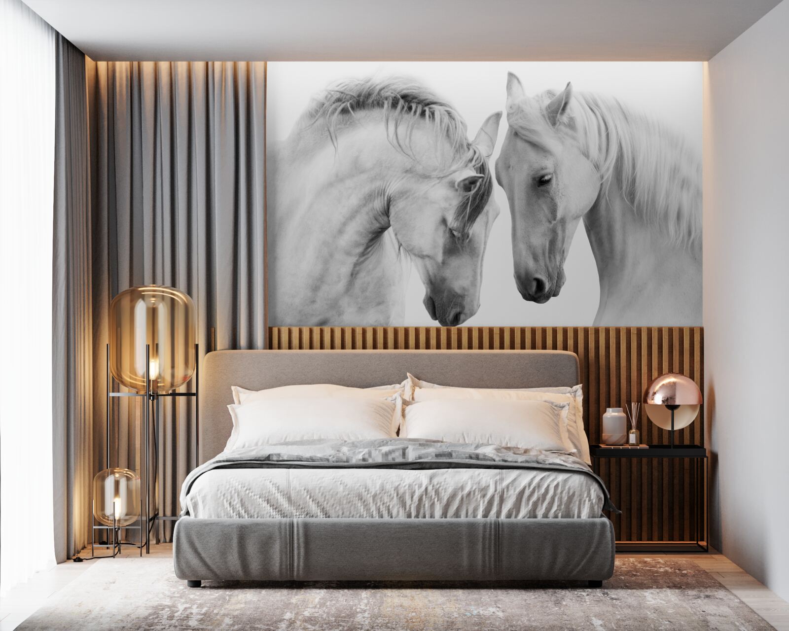 Фотошпалери білі коні спілкуються