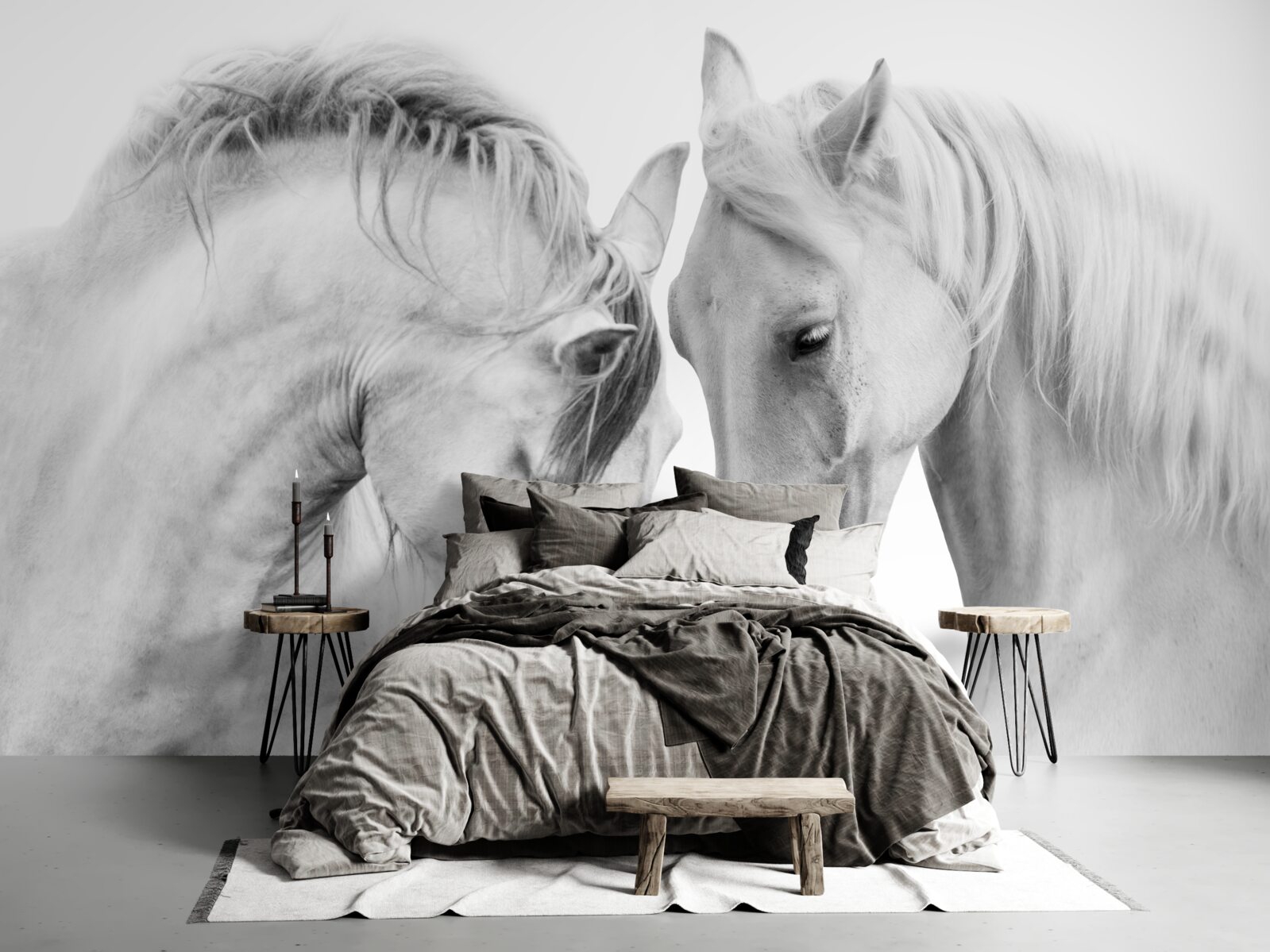 Фотошпалери білі коні спілкуються