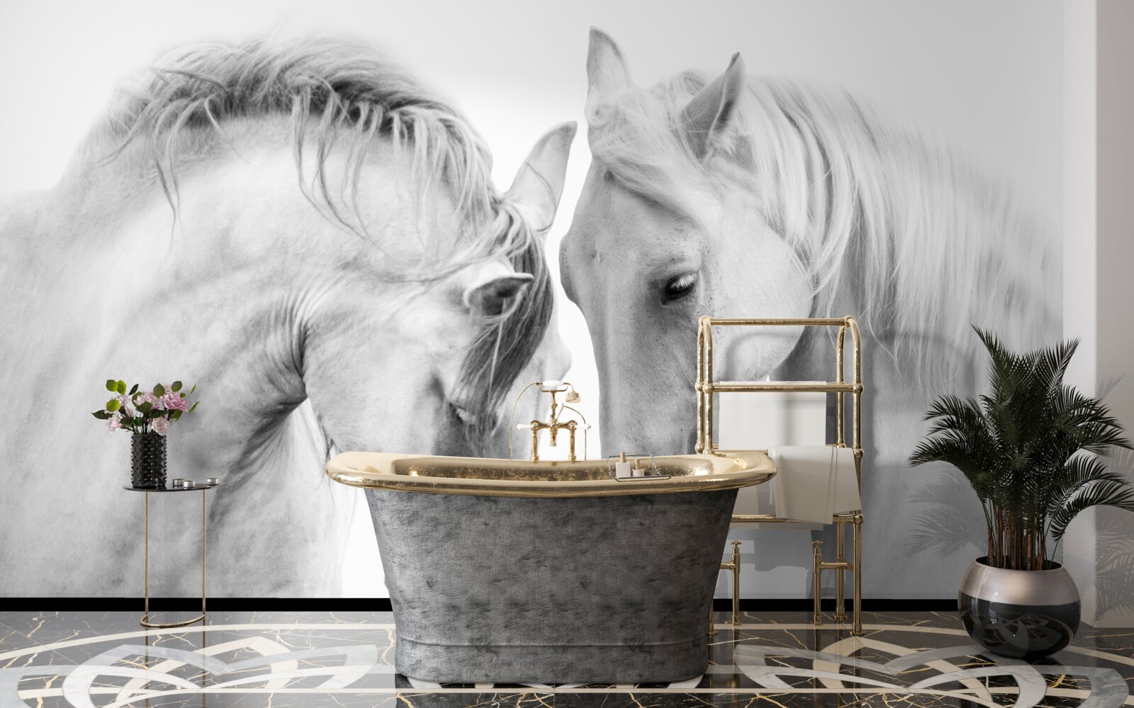 Фотошпалери білі коні спілкуються