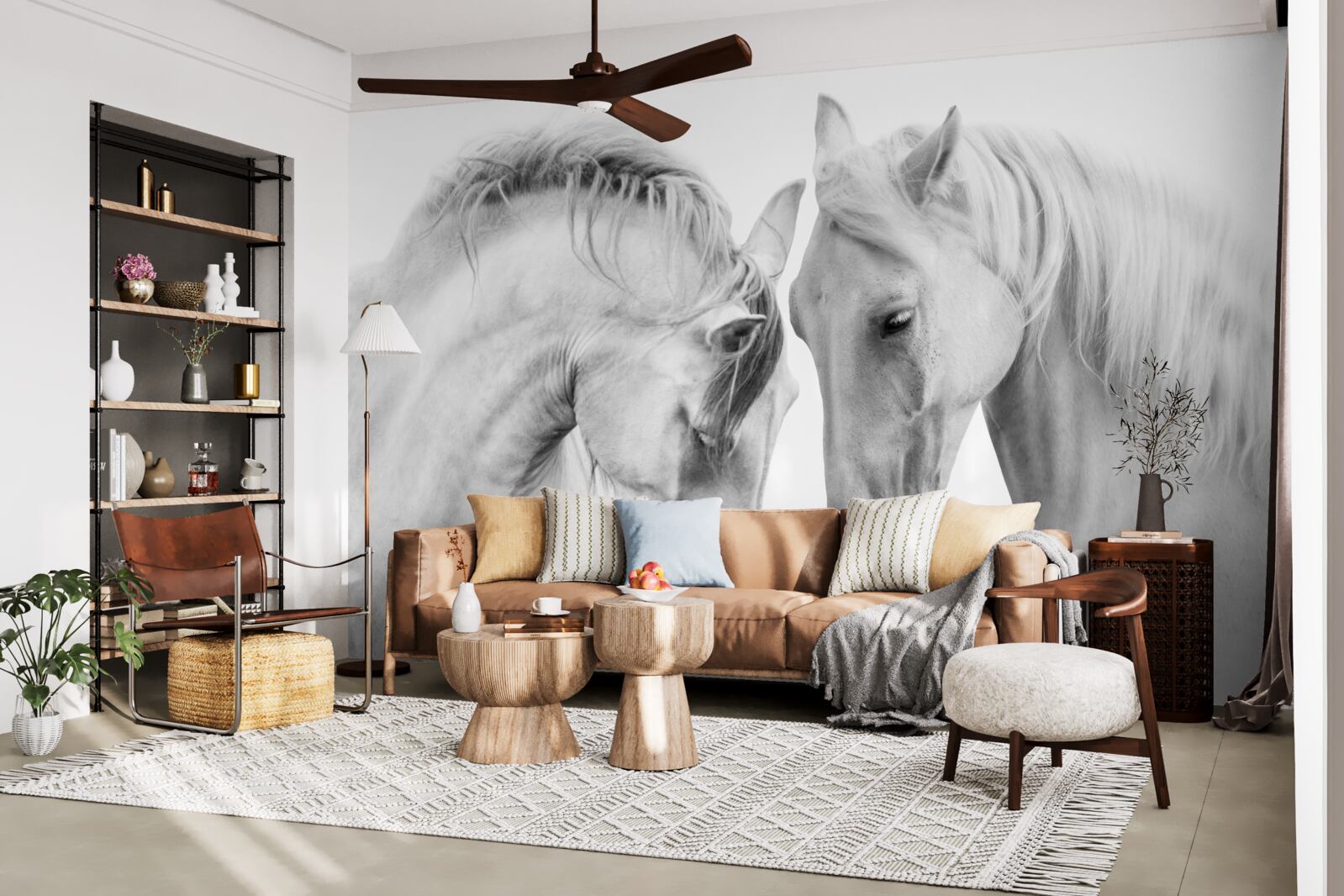 Фотошпалери білі коні спілкуються