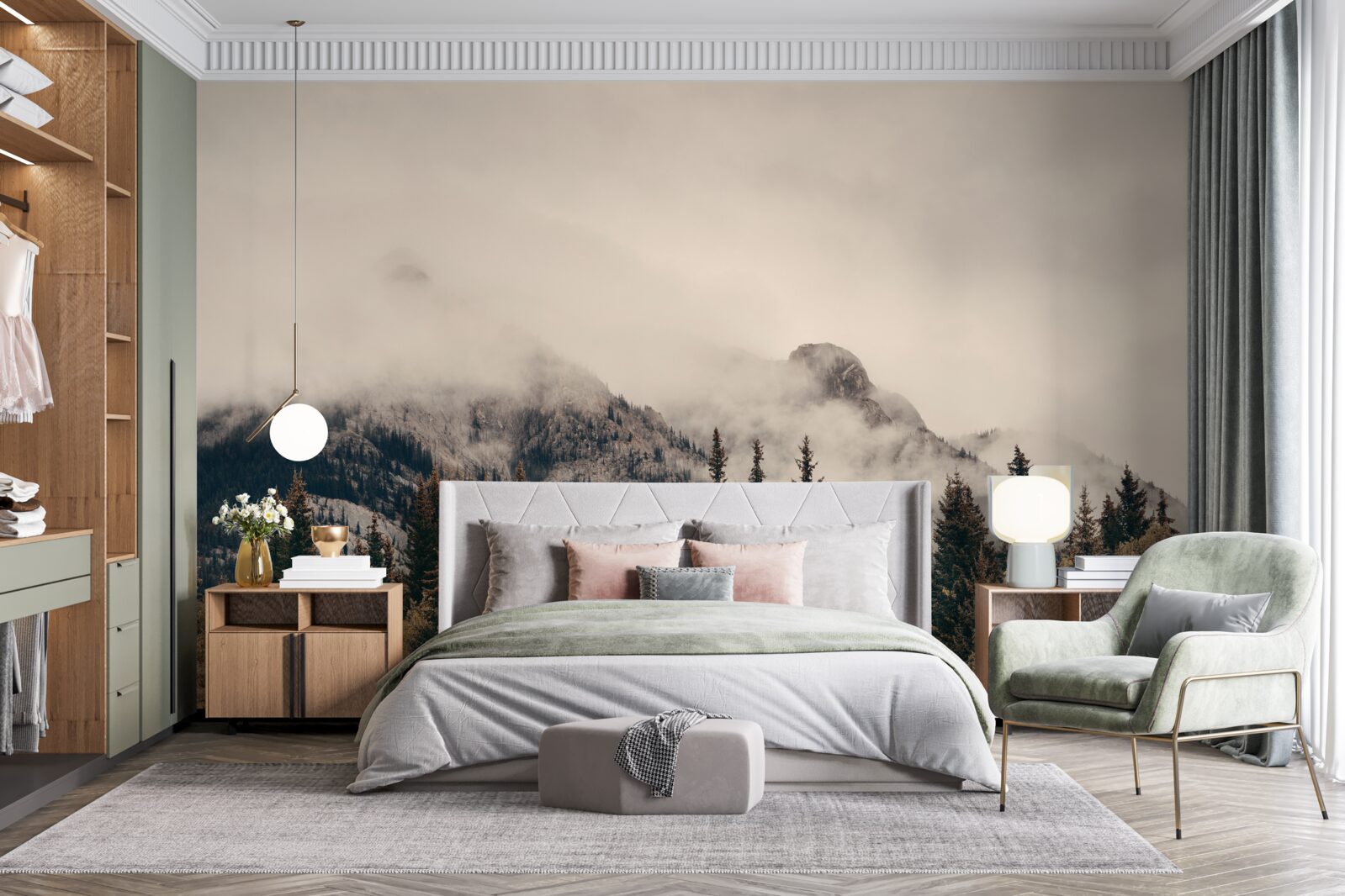 Фотошпалери високі гори вкриті туманом