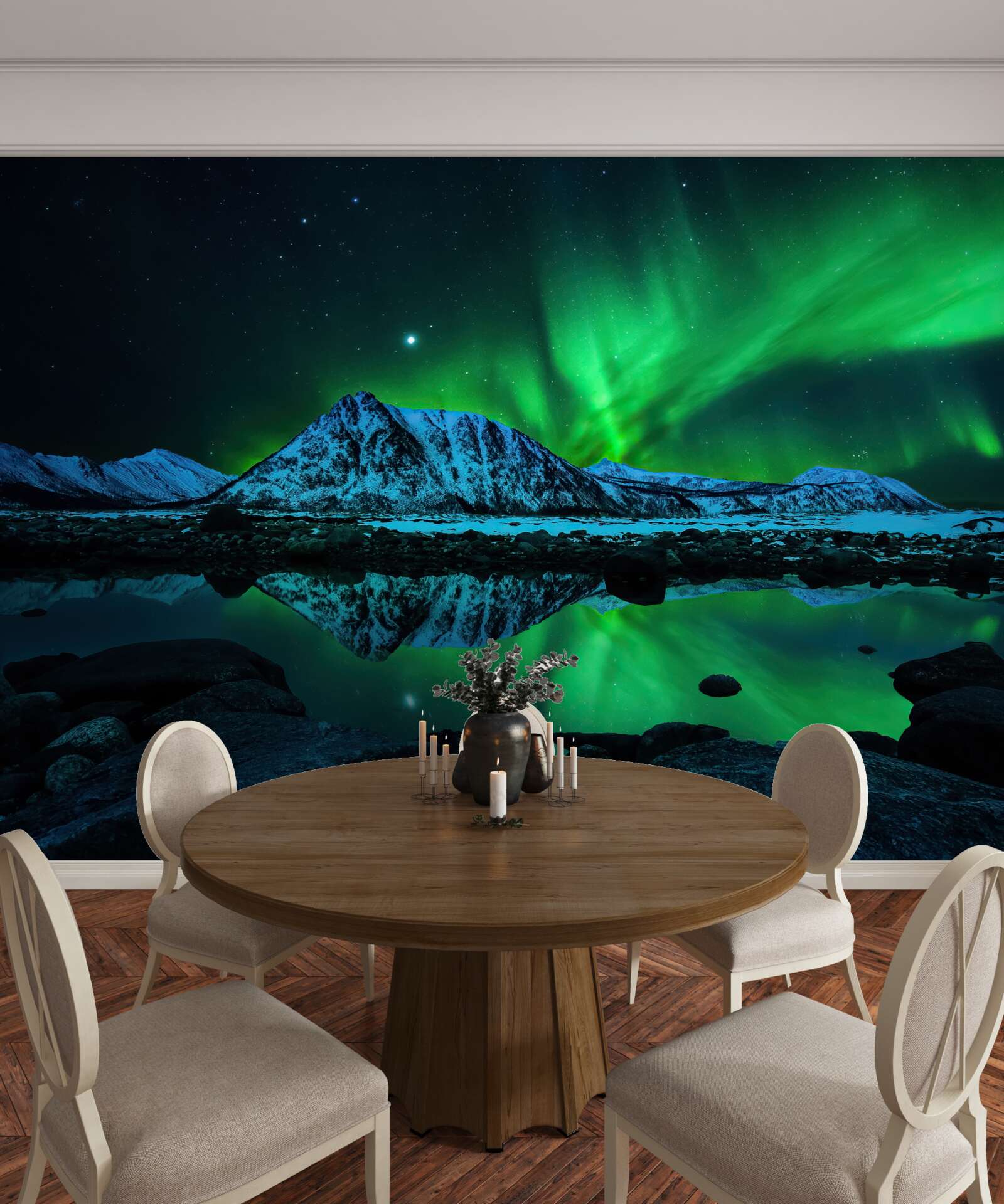 Фотошпалери дивовижне полярне сяйво над морем