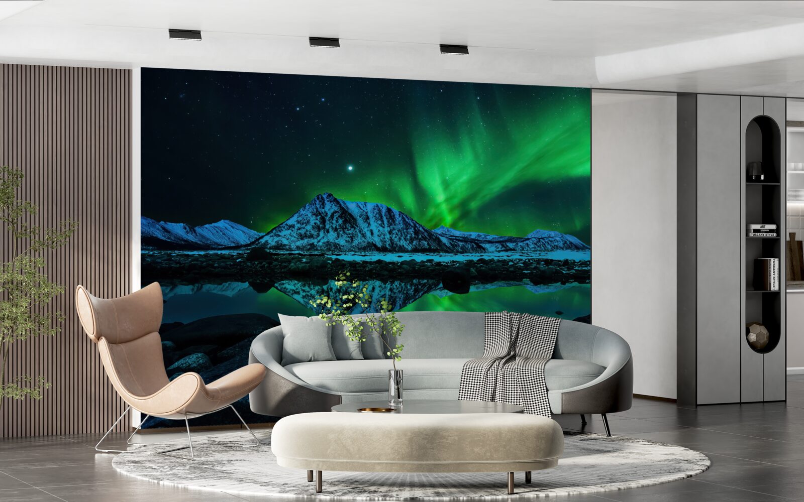 Фотошпалери дивовижне полярне сяйво над морем