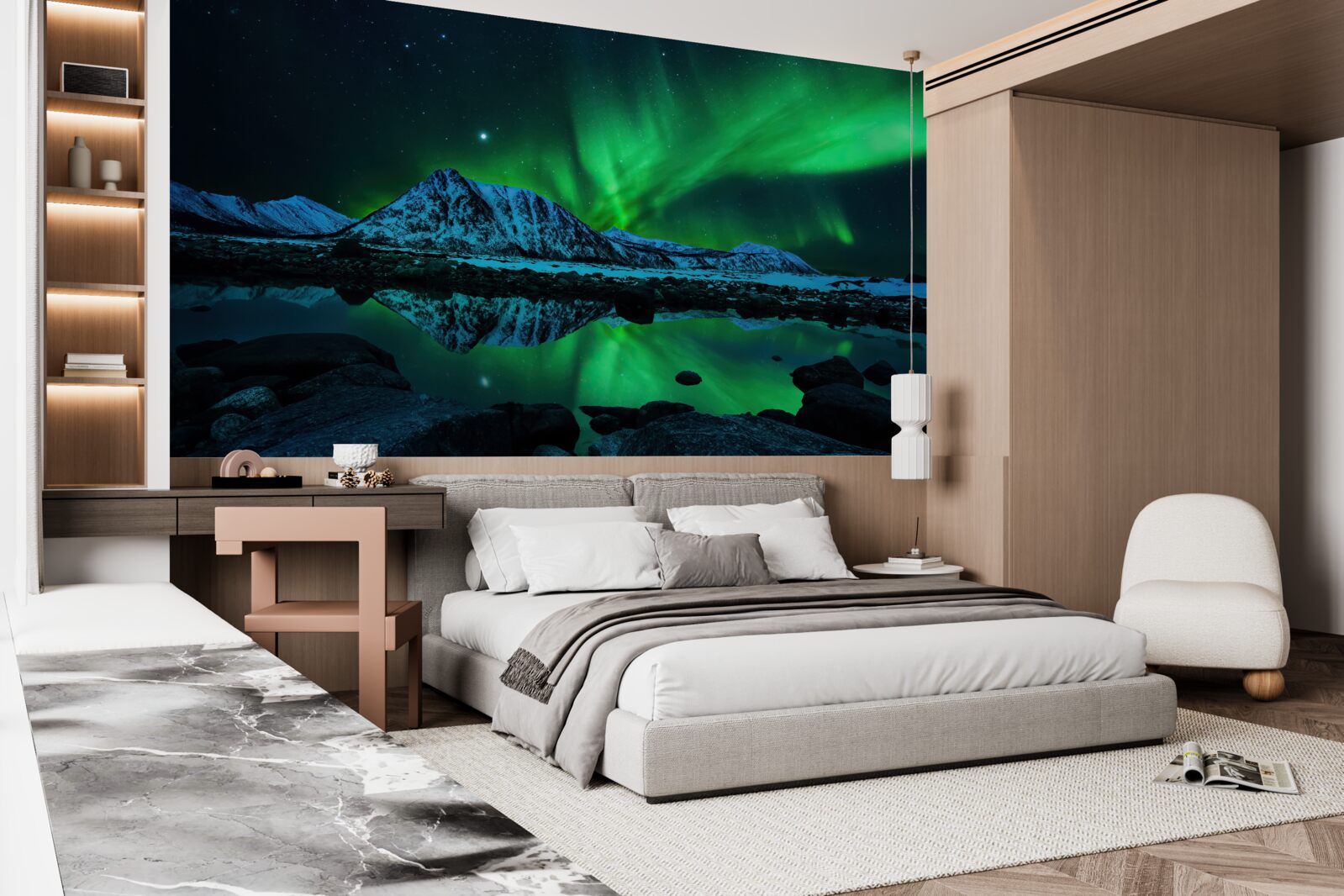 Фотошпалери дивовижне полярне сяйво над морем