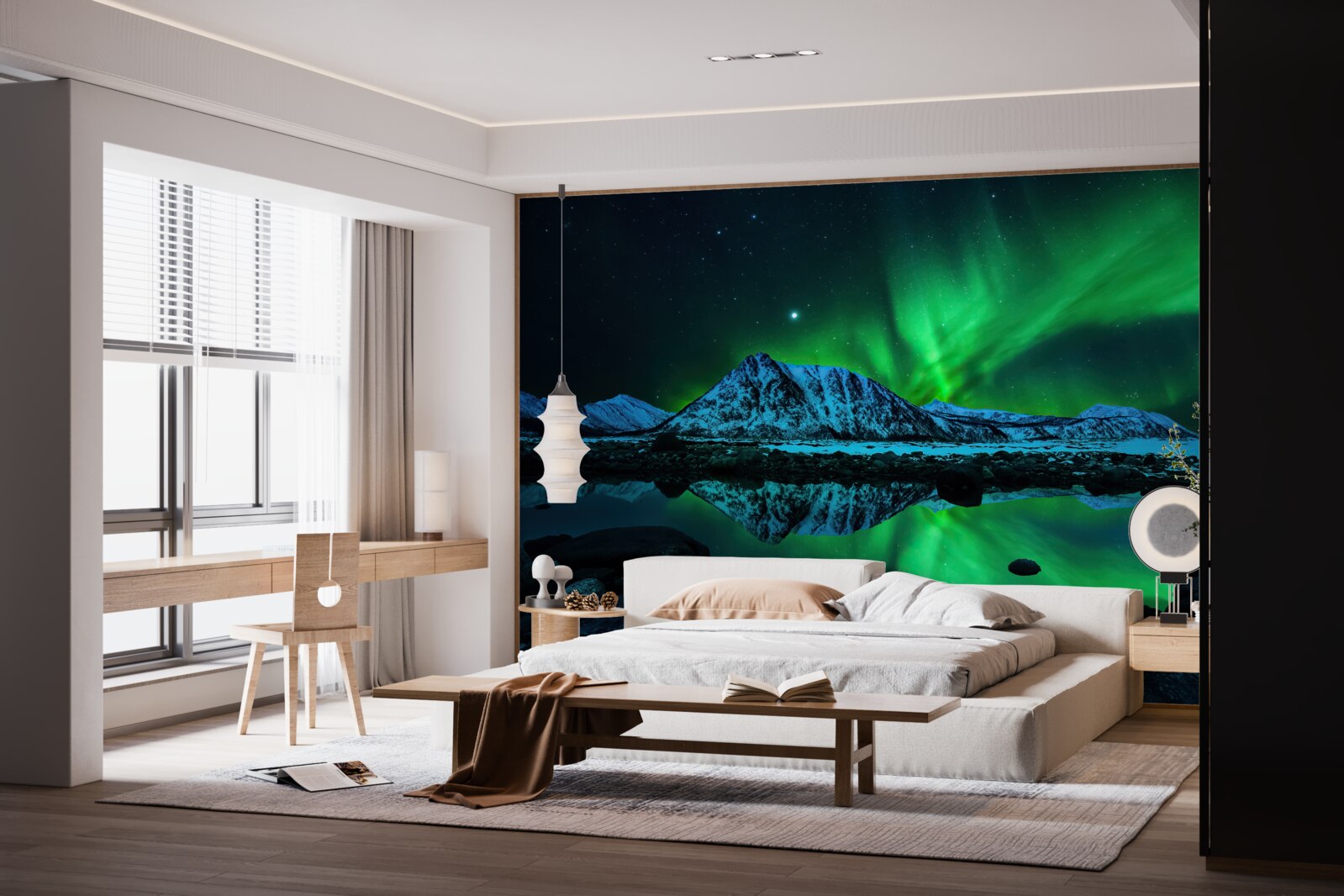 Фотошпалери дивовижне полярне сяйво над морем