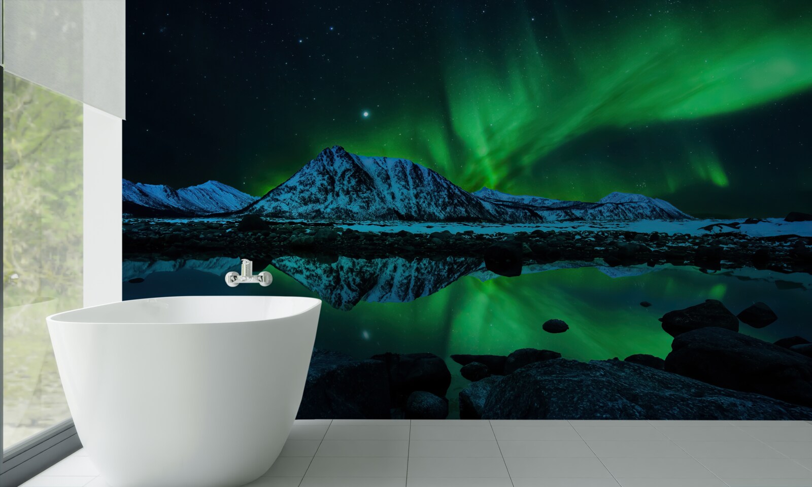 Фотошпалери дивовижне полярне сяйво над морем