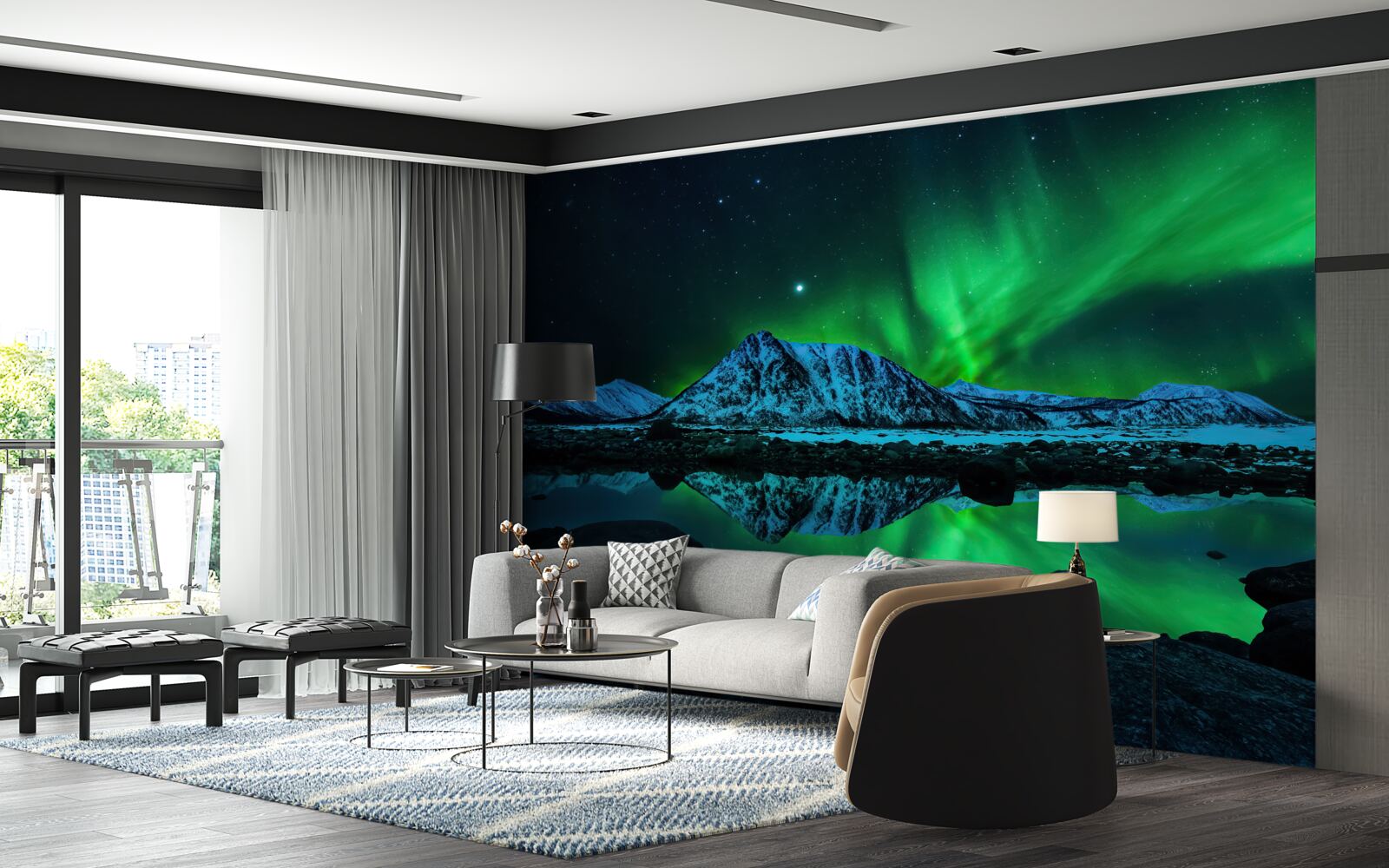 Фотошпалери дивовижне полярне сяйво над морем